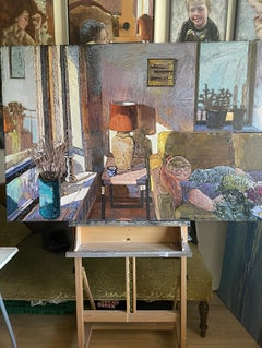 "Sun at home" Large figurative painting. Horizontal for interior