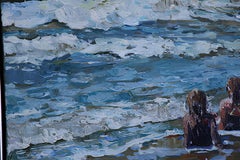 "Trittico "Blåvand" Ragazze e mare". Pittura impressionistica originale.