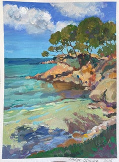 Turquoise bay . Original landscape painting. Small size. Gift.