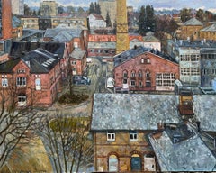 "Ullevål" Original large horizontal city landscape . Oil painting impasto