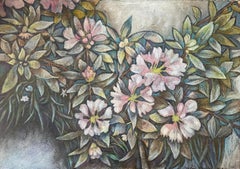 «Victoria’s garden» Original floral painting on paper. Large horizontal.