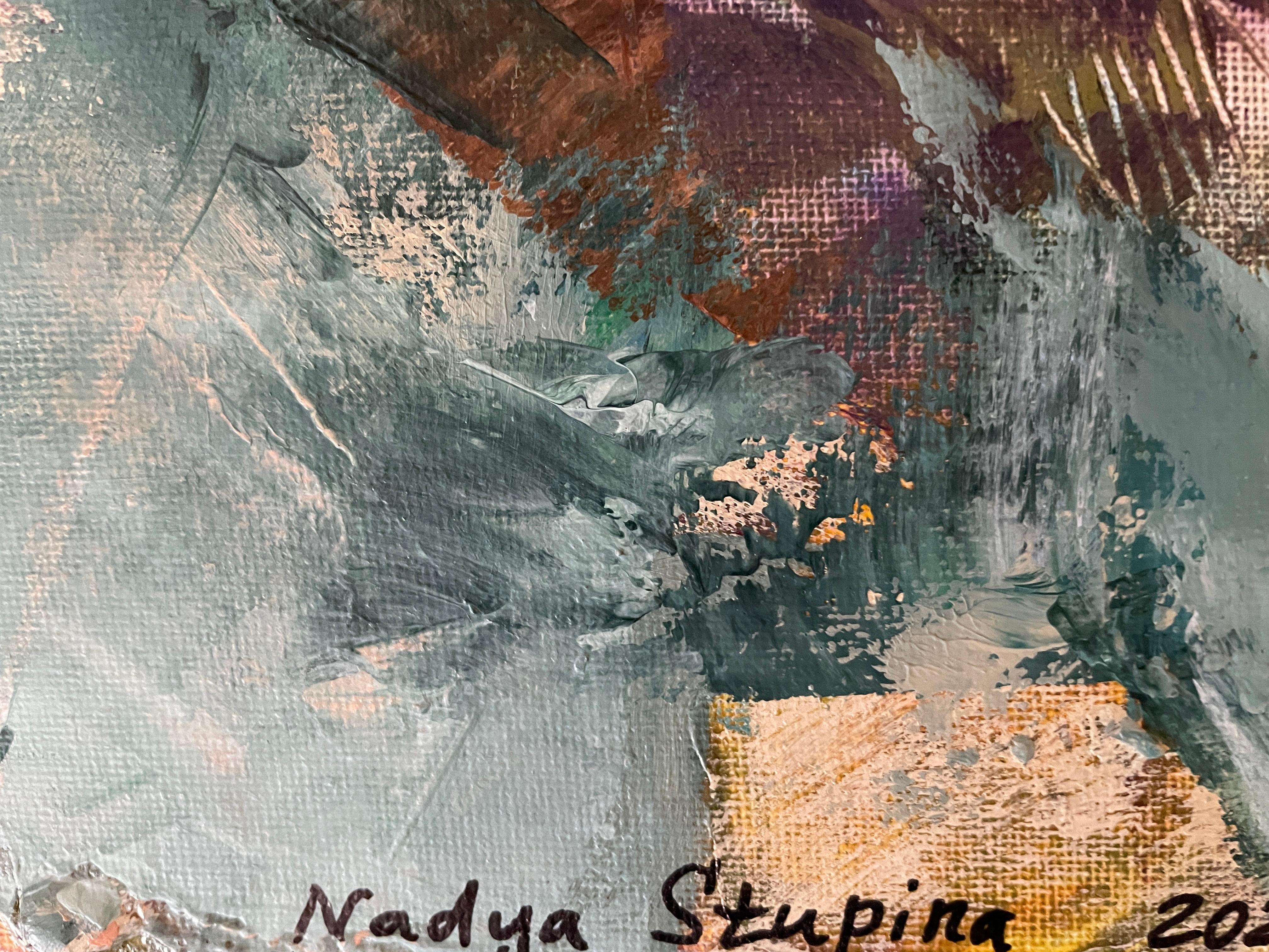 “Waiting for a miracle “ Original abstract painting. Large horizontal - Painting by Nadezda Stupina