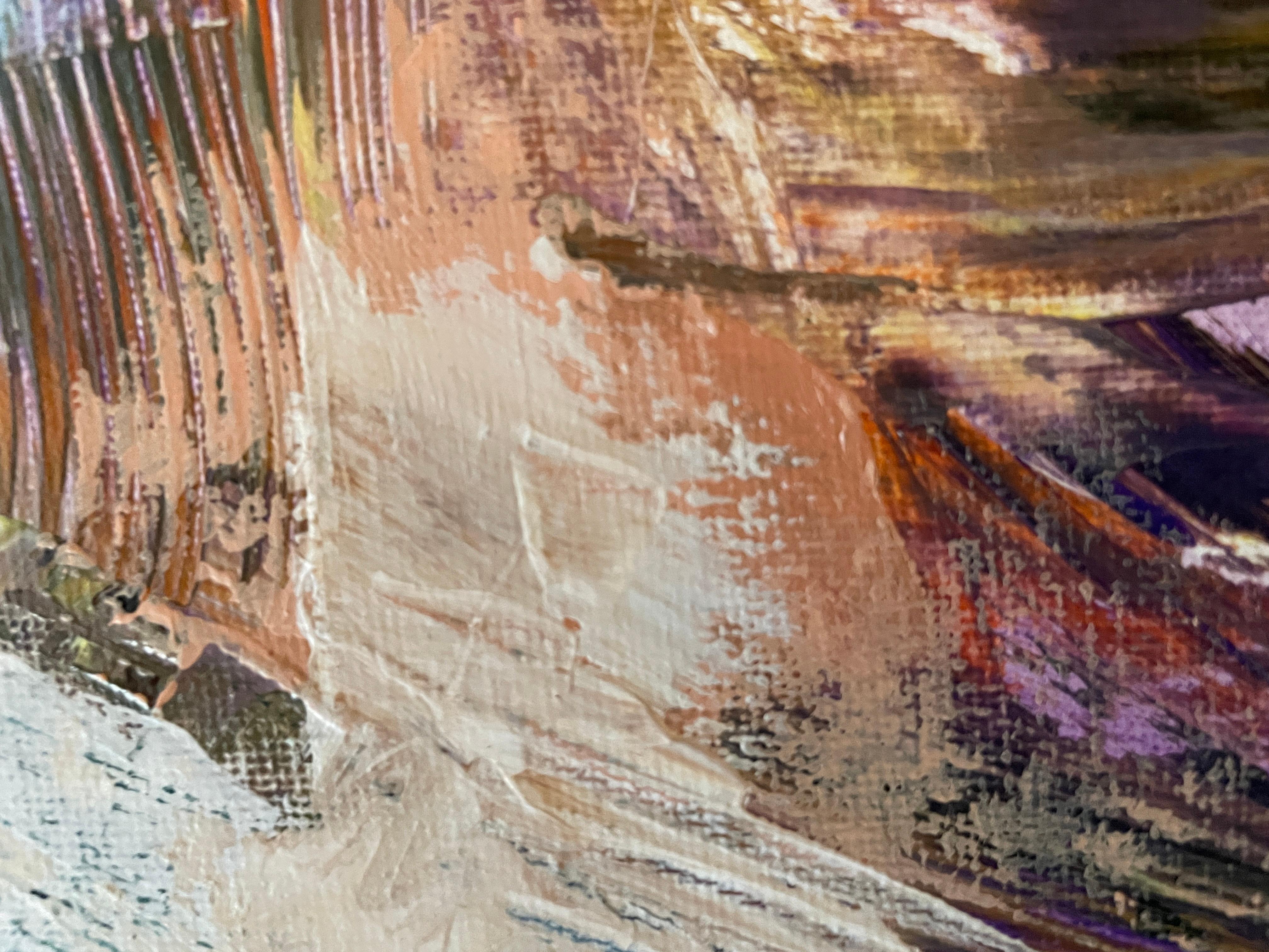 “Waiting for a miracle “ Original abstract painting. Large horizontal - Brown Abstract Painting by Nadezda Stupina