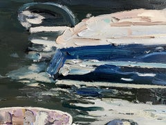 „Walking under the bridge“ Original impressionistische Landschaft. Quadratisch. Impasto