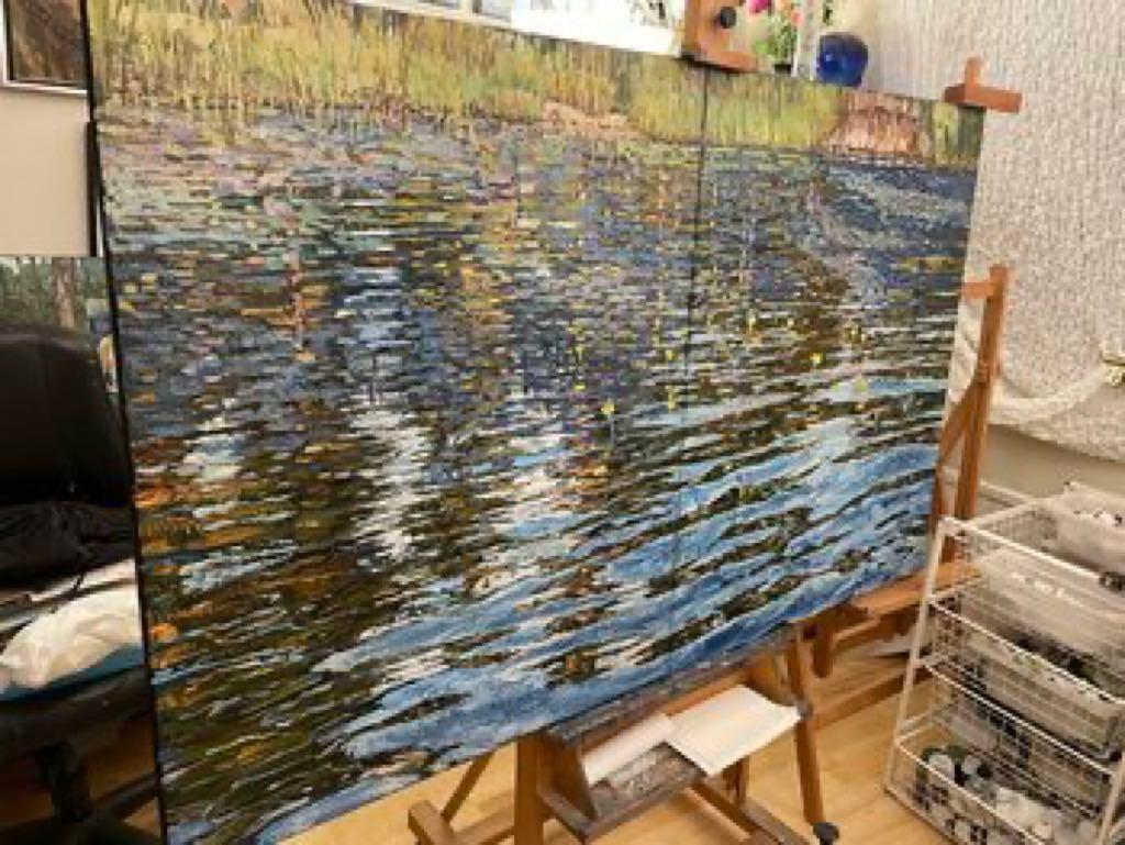 Nenúfares en el lago Rørvannet.  Talla XXL  Impresionismo - Painting Impresionista de Nadezda Stupina
