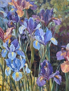 Quand les iris étaient grands . Grand tableau floral pour l'intérieur. Vertical .