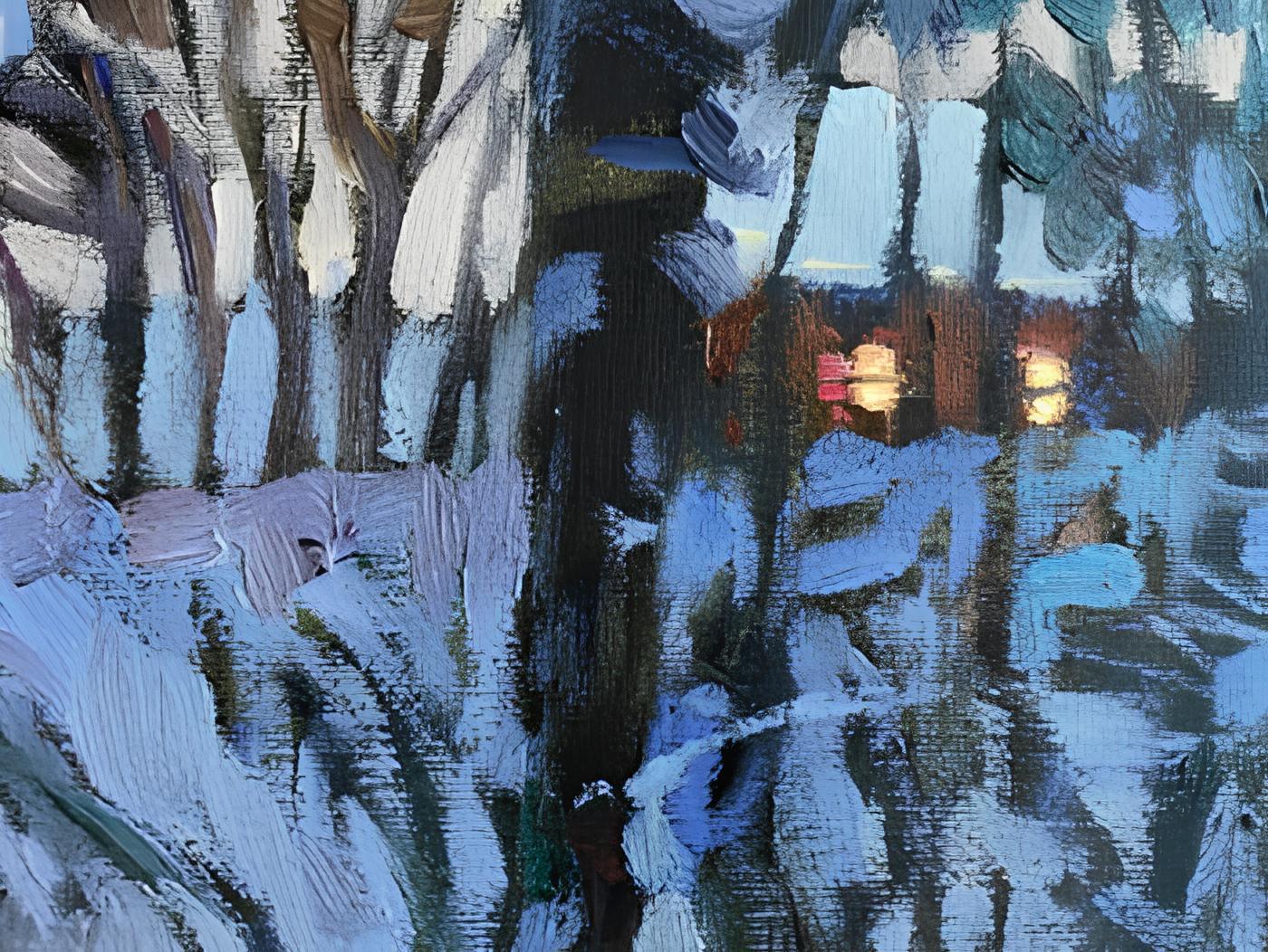„Winter lace 2“ Original impressionistische Landschaft. Großes Ölgemälde (Impressionismus), Painting, von Nadezda Stupina