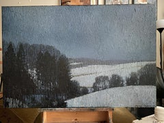 Riposo invernale Paesaggio impressionistico originale. 80 x 120 cm. Olio su tela.