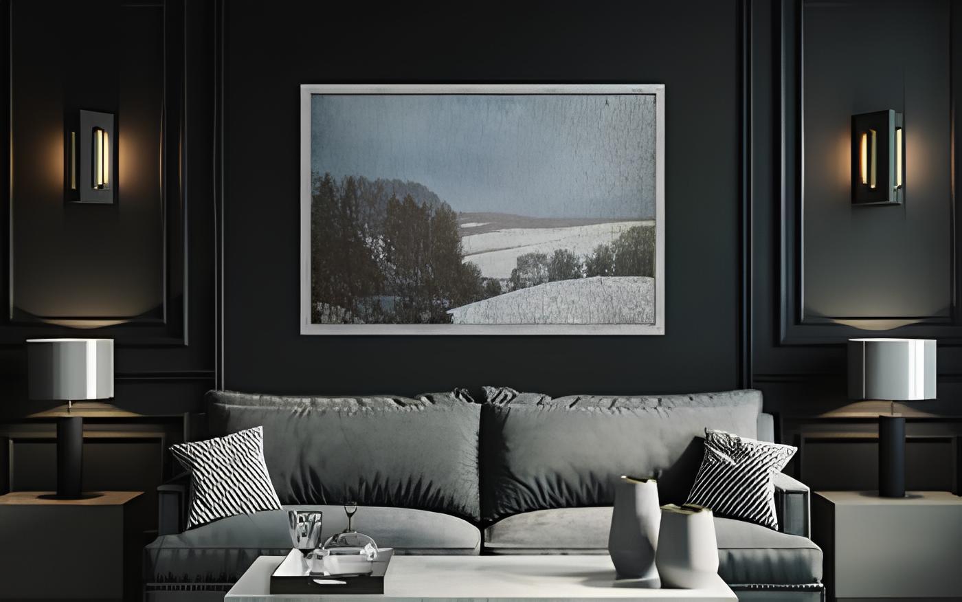 Riposo invernale Paesaggio impressionistico originale. 80 x 120 cm. Olio su tela. in vendita 3