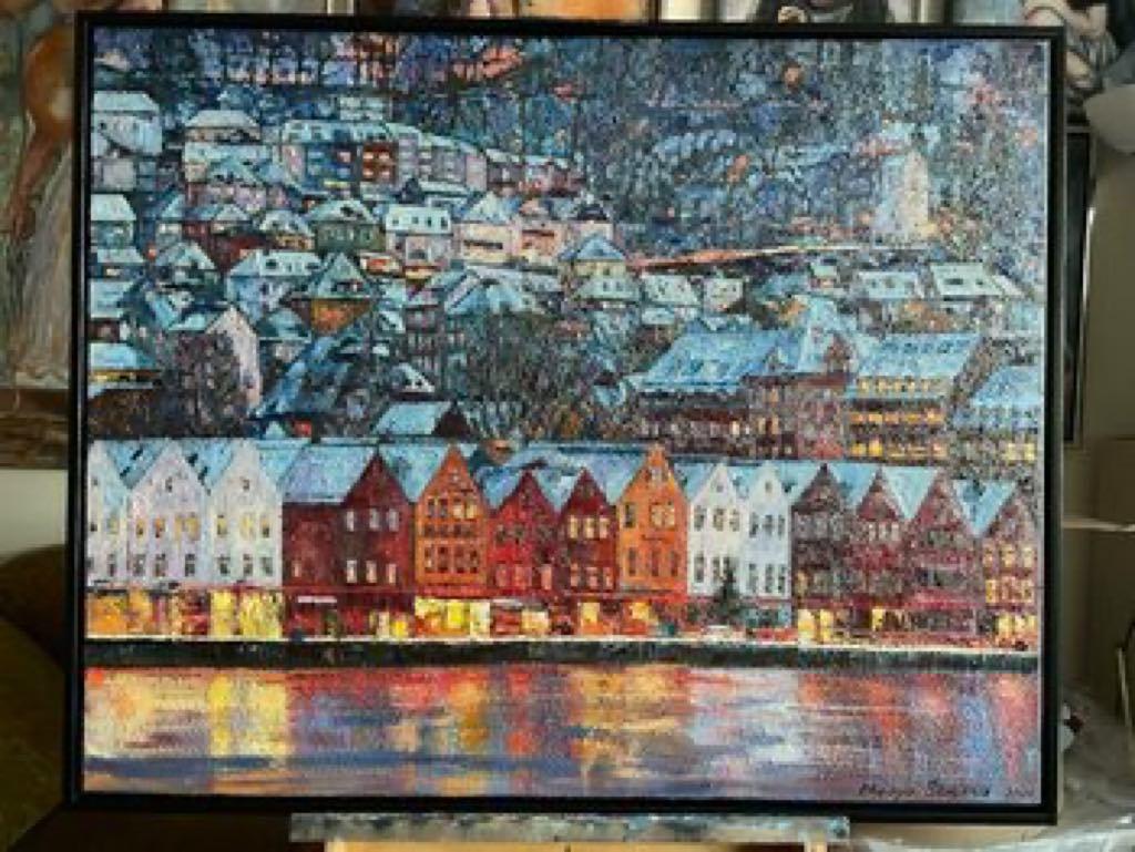 Crepuscolo d'inverno a Bergen. - Painting di Nadezda Stupina