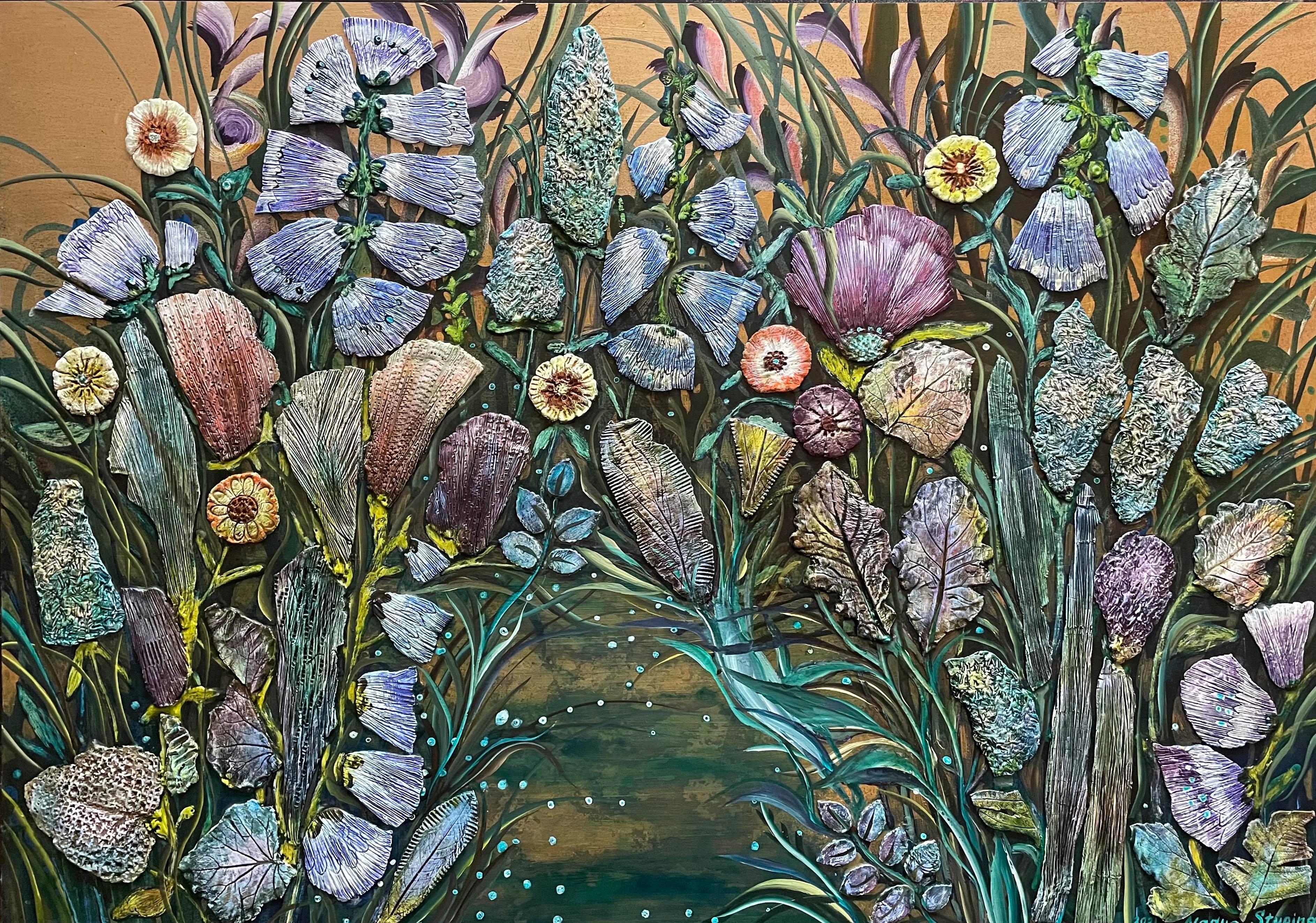 Nadezda Stupina Still-Life Sculpture - Magic Garden Flower Secrets Sculpture, Acrylic and Ink, 70x100 cm