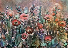 "Giardino magico. Crepuscolo rosa". Un'opera d'arte originale unica con bassorilievo floreale