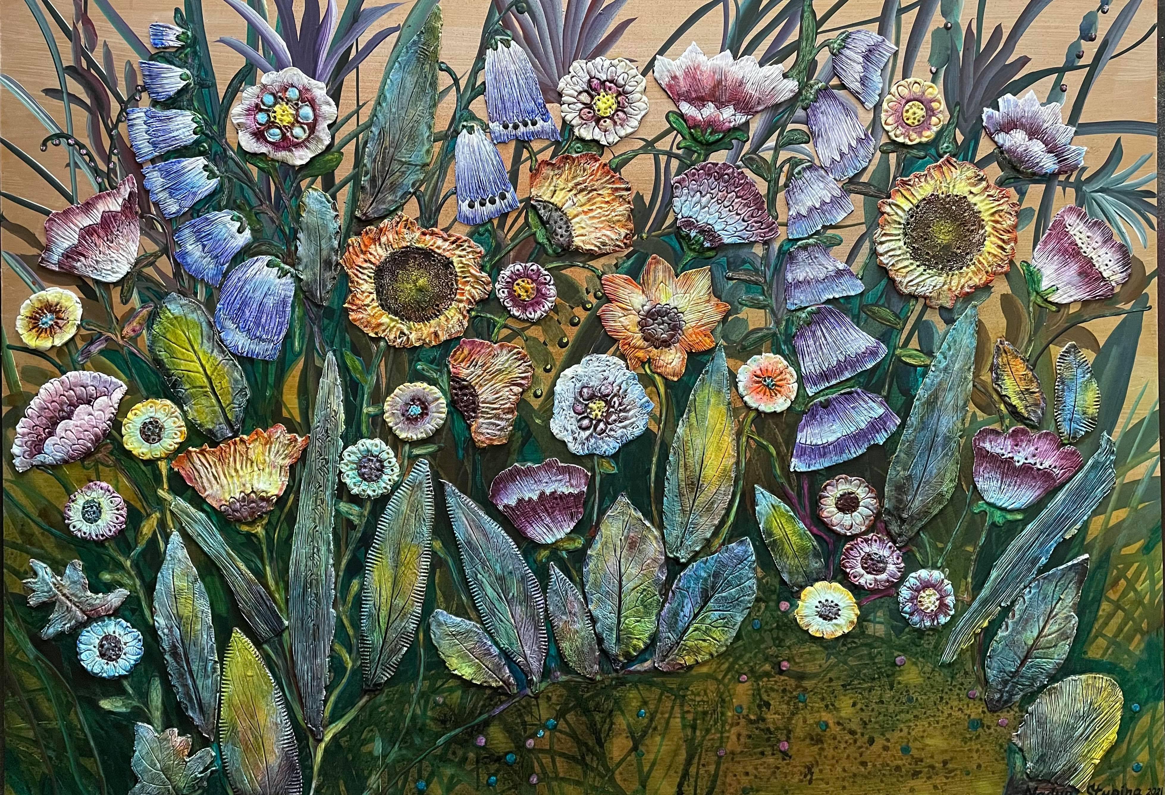"Giardino magico. Canzone d'estate". Un'opera d'arte originale unica con bassorilievo floreale