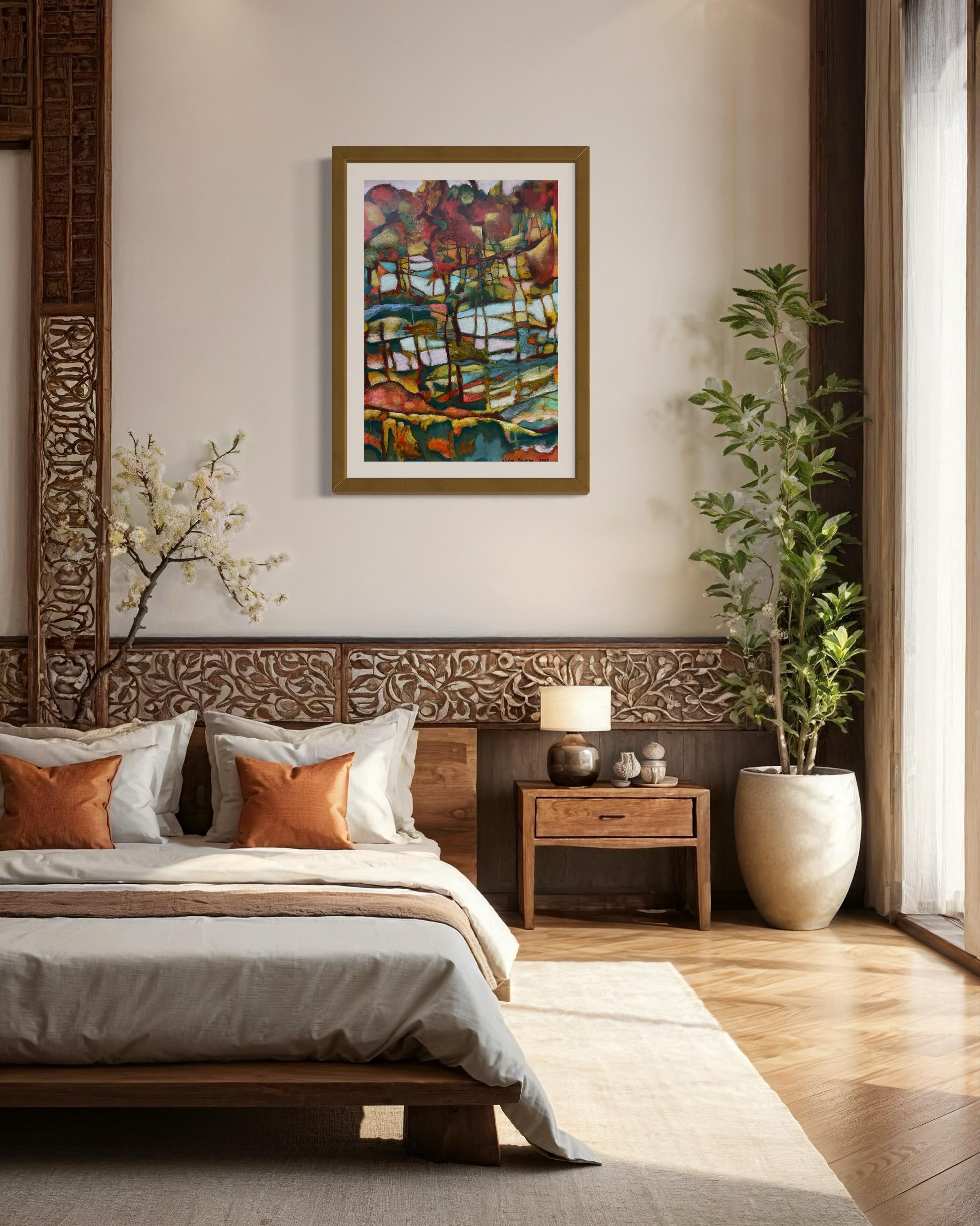 « Autumn trees» Original semi-abstract painting . Home decor For Sale 5