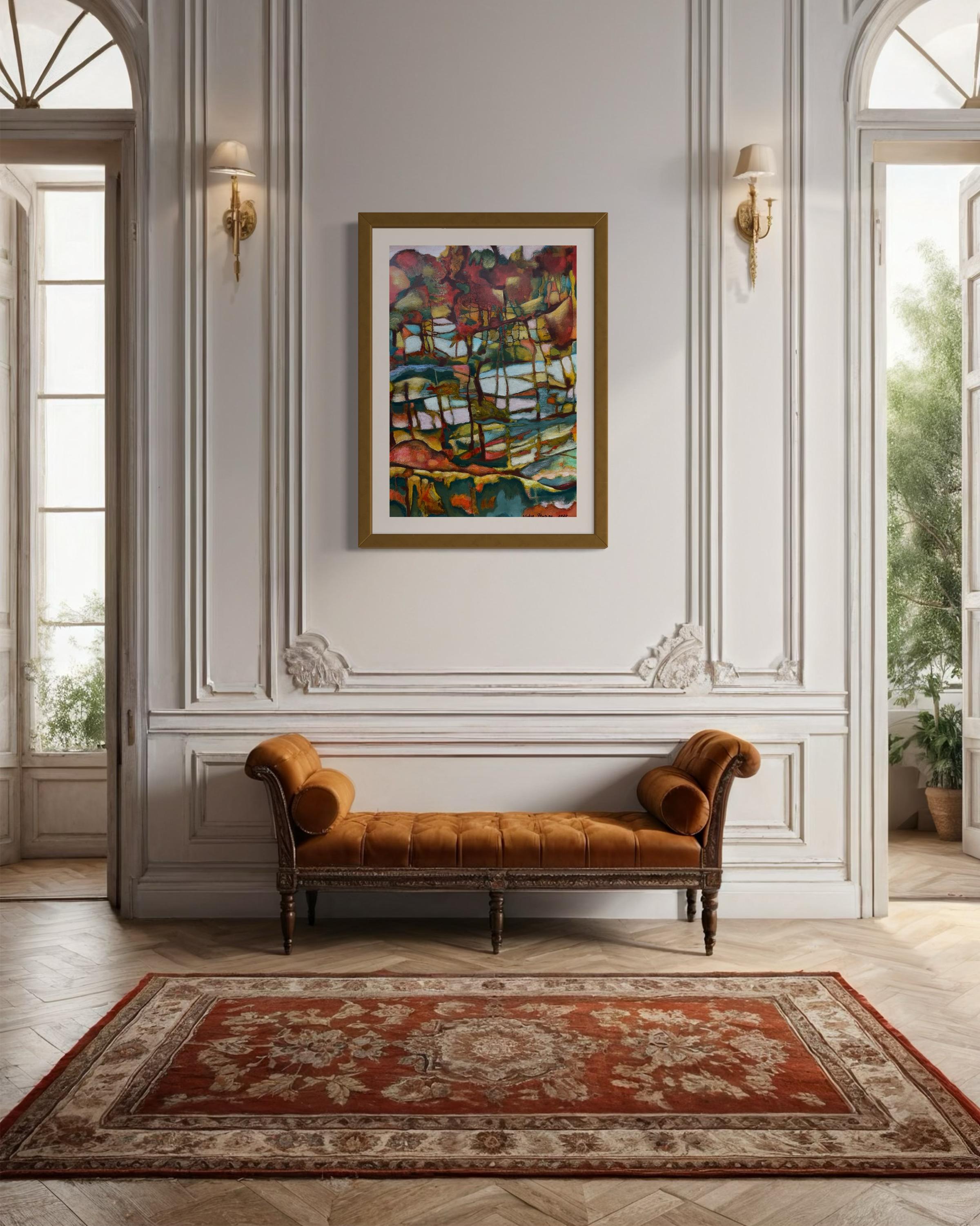 « Autumn trees» Original semi-abstract painting . Home decor For Sale 6