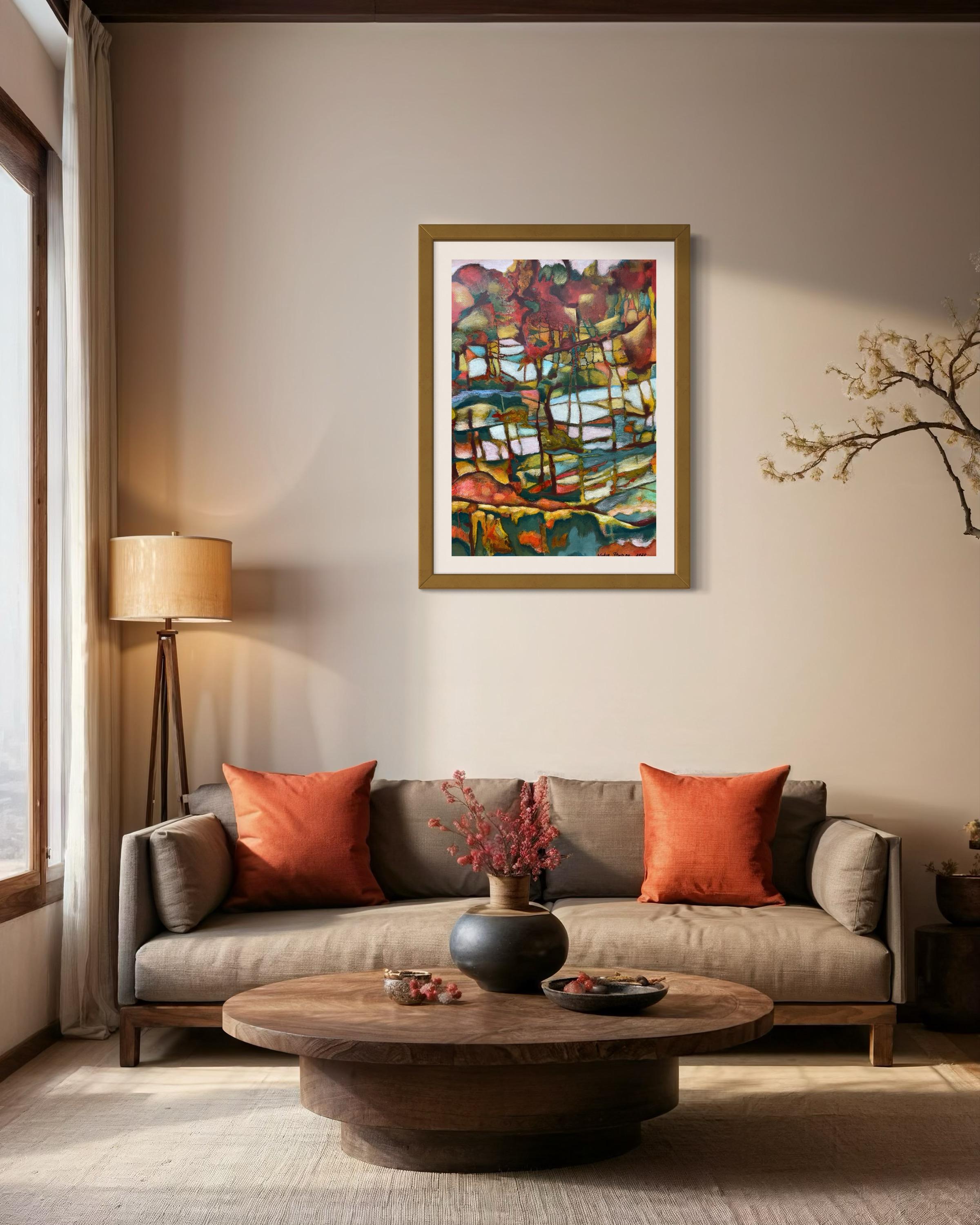 « Autumn trees» Original semi-abstract painting . Home decor For Sale 7