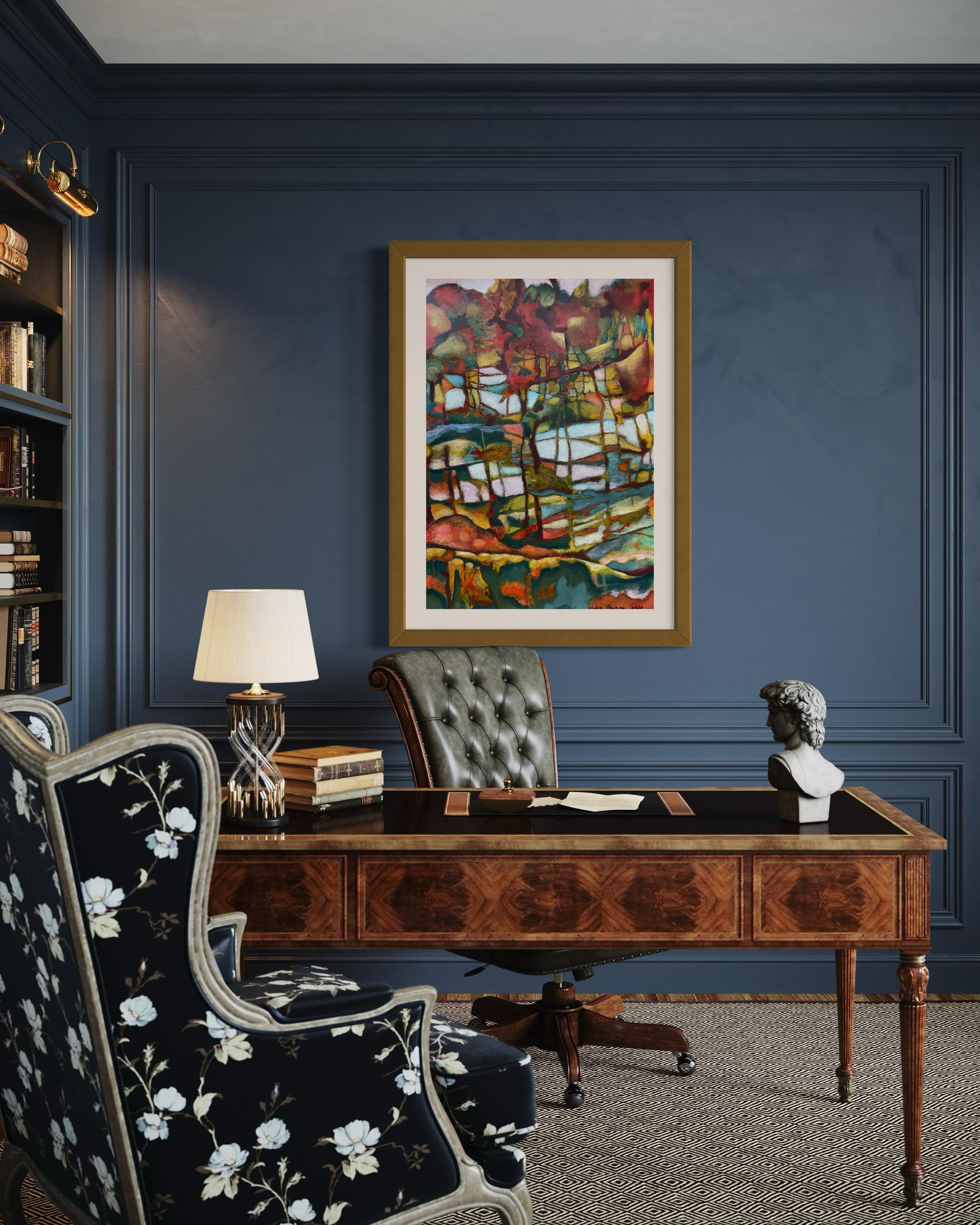 « Autumn trees» Original semi-abstract painting . Home decor For Sale 8