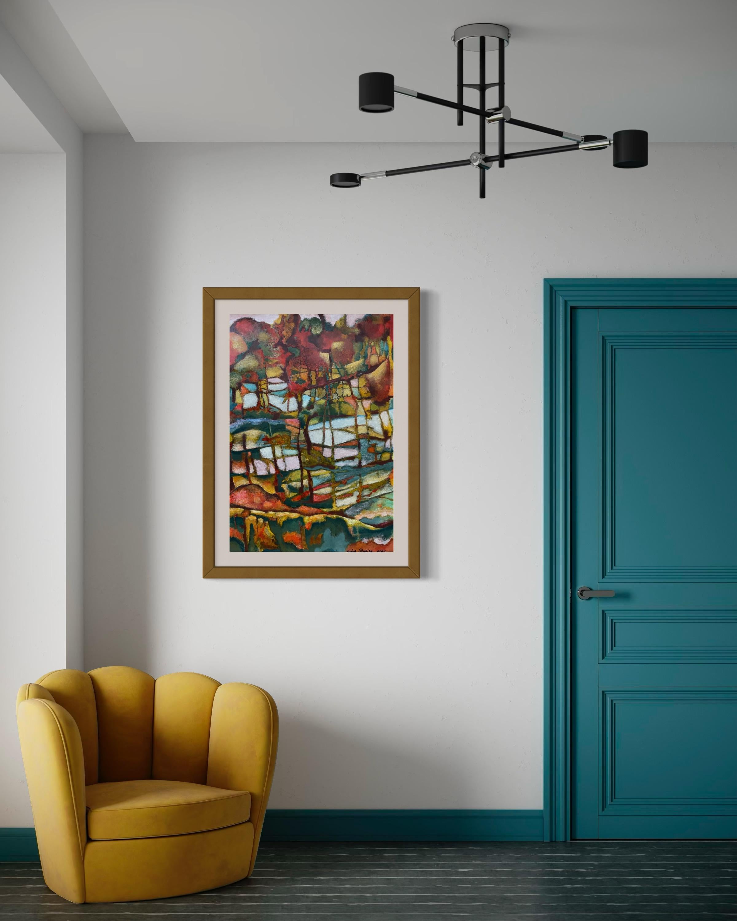 « Autumn trees» Original semi-abstract painting . Home decor For Sale 9