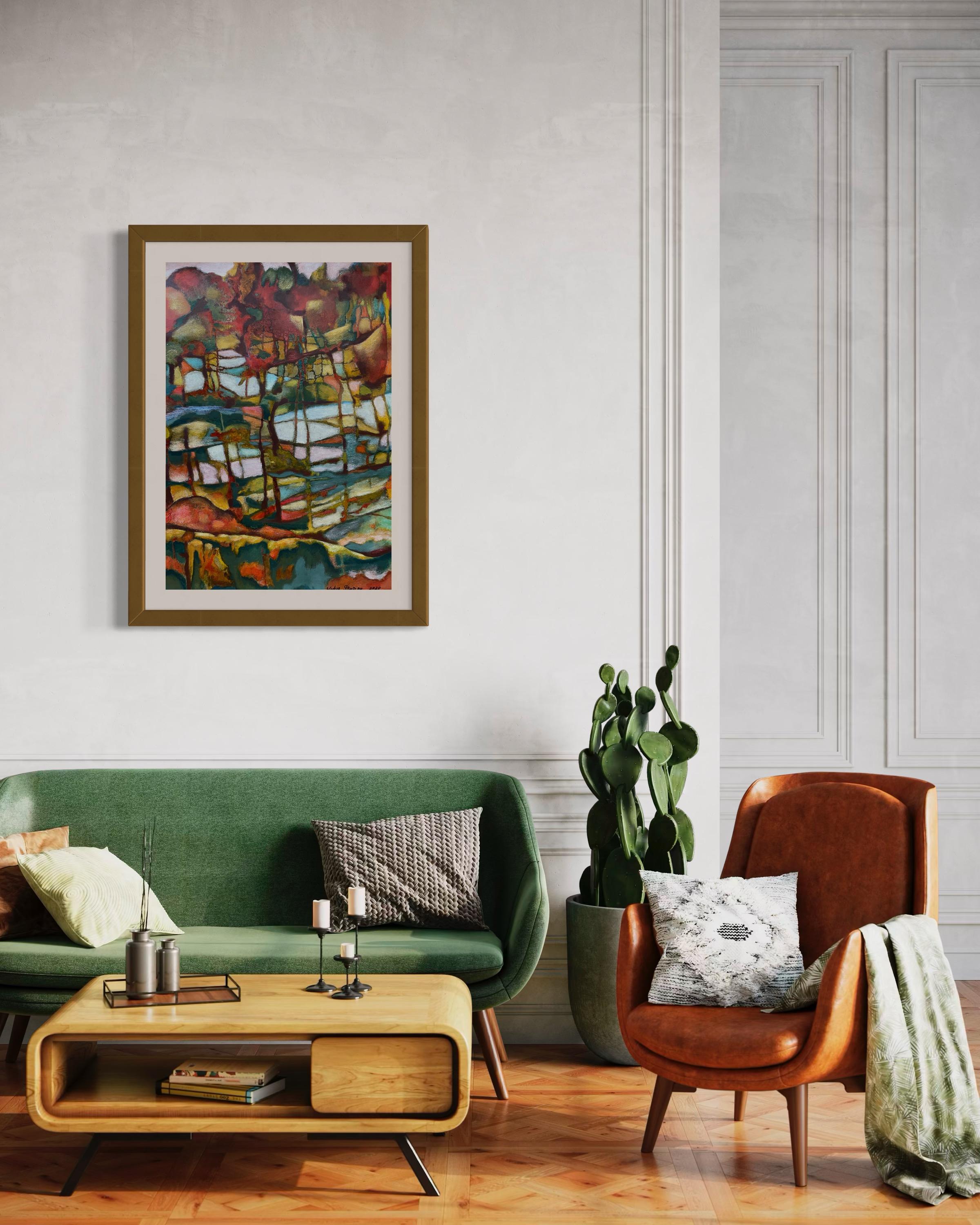 « Autumn trees» Original semi-abstract painting . Home decor For Sale 11