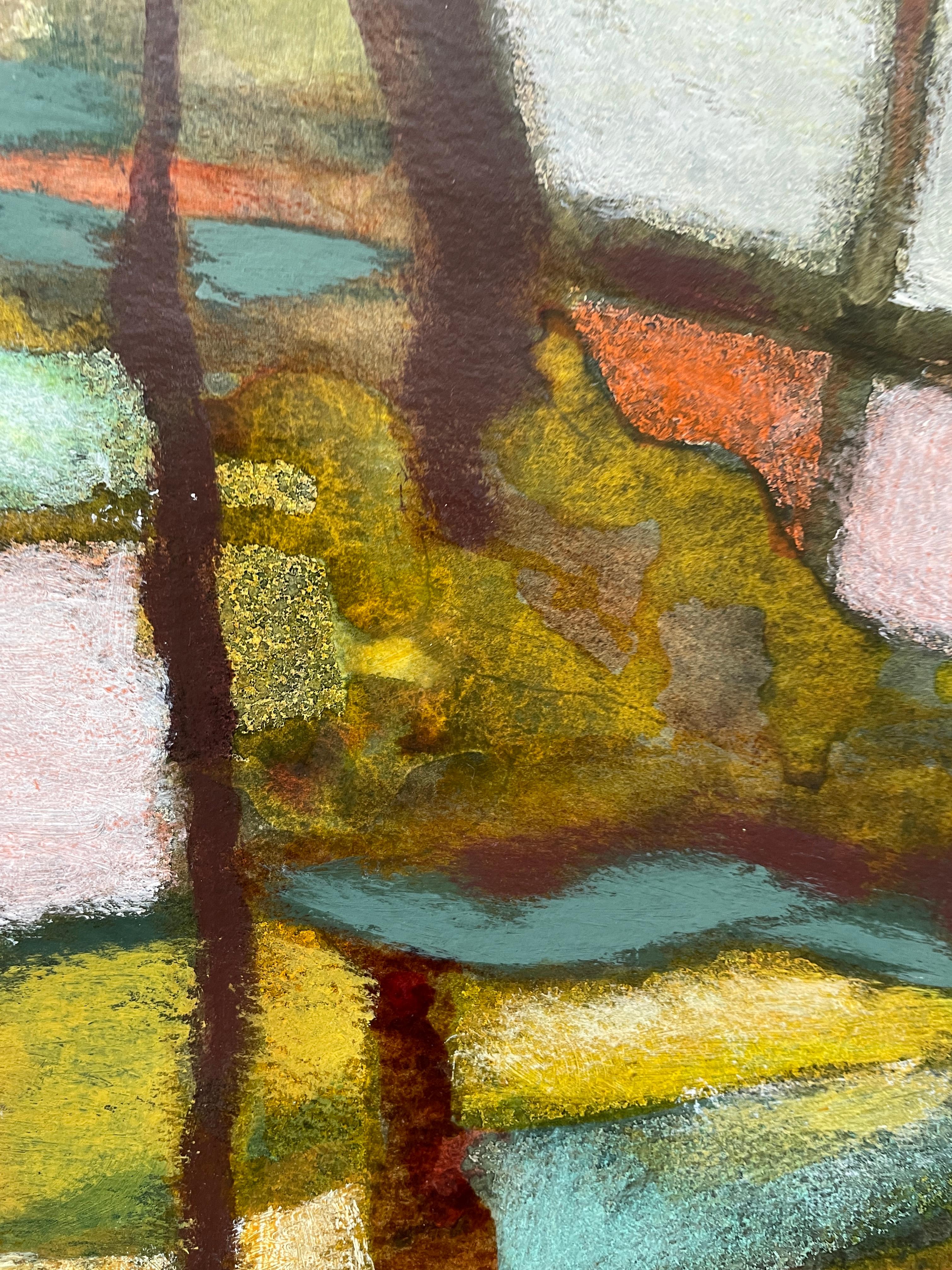 « Autumn trees» Original semi-abstract painting . Home decor - Abstract Painting by Nadezda Stupina