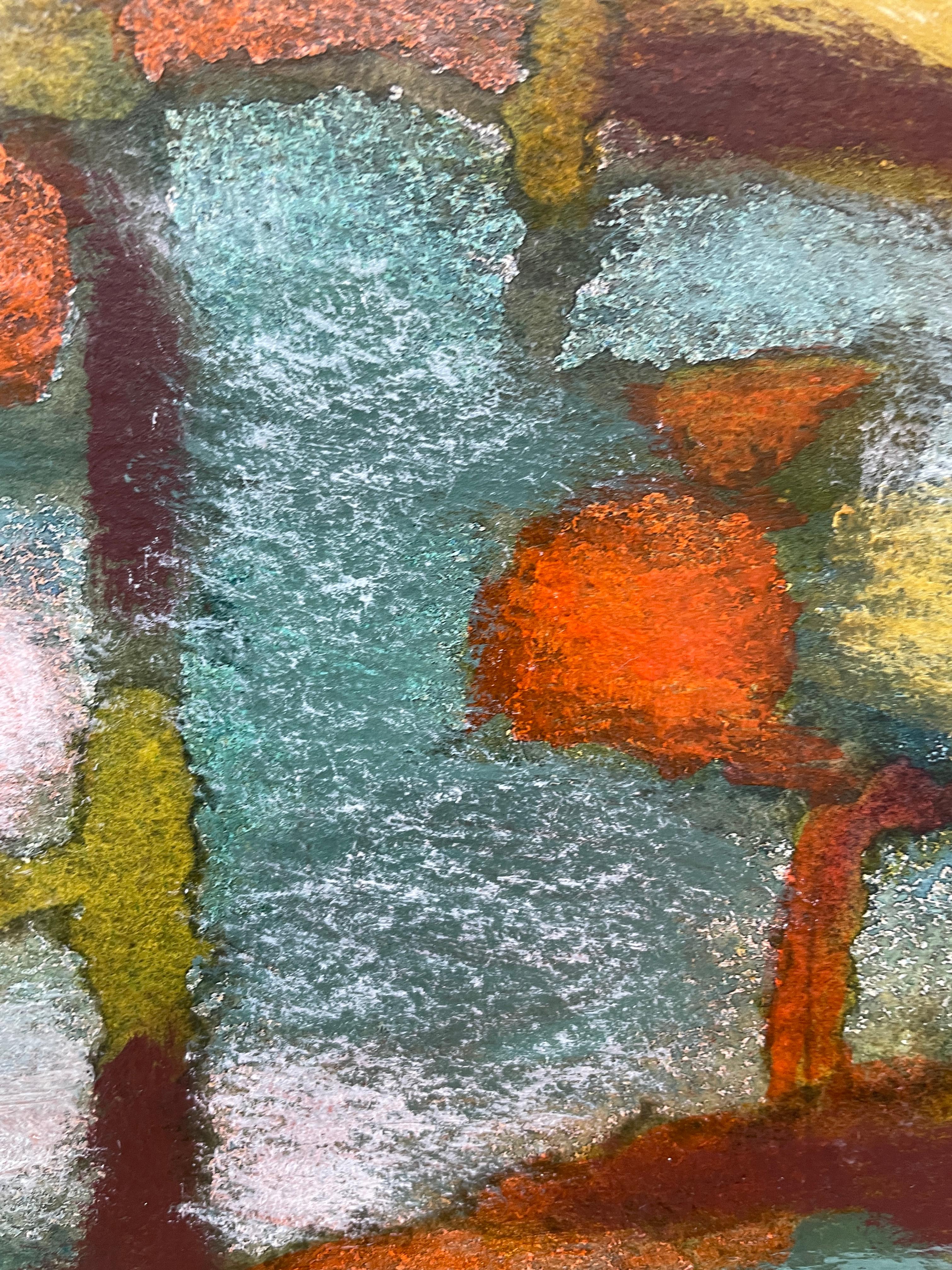 « Autumn trees» Original semi-abstract painting . Home decor - Brown Abstract Painting by Nadezda Stupina