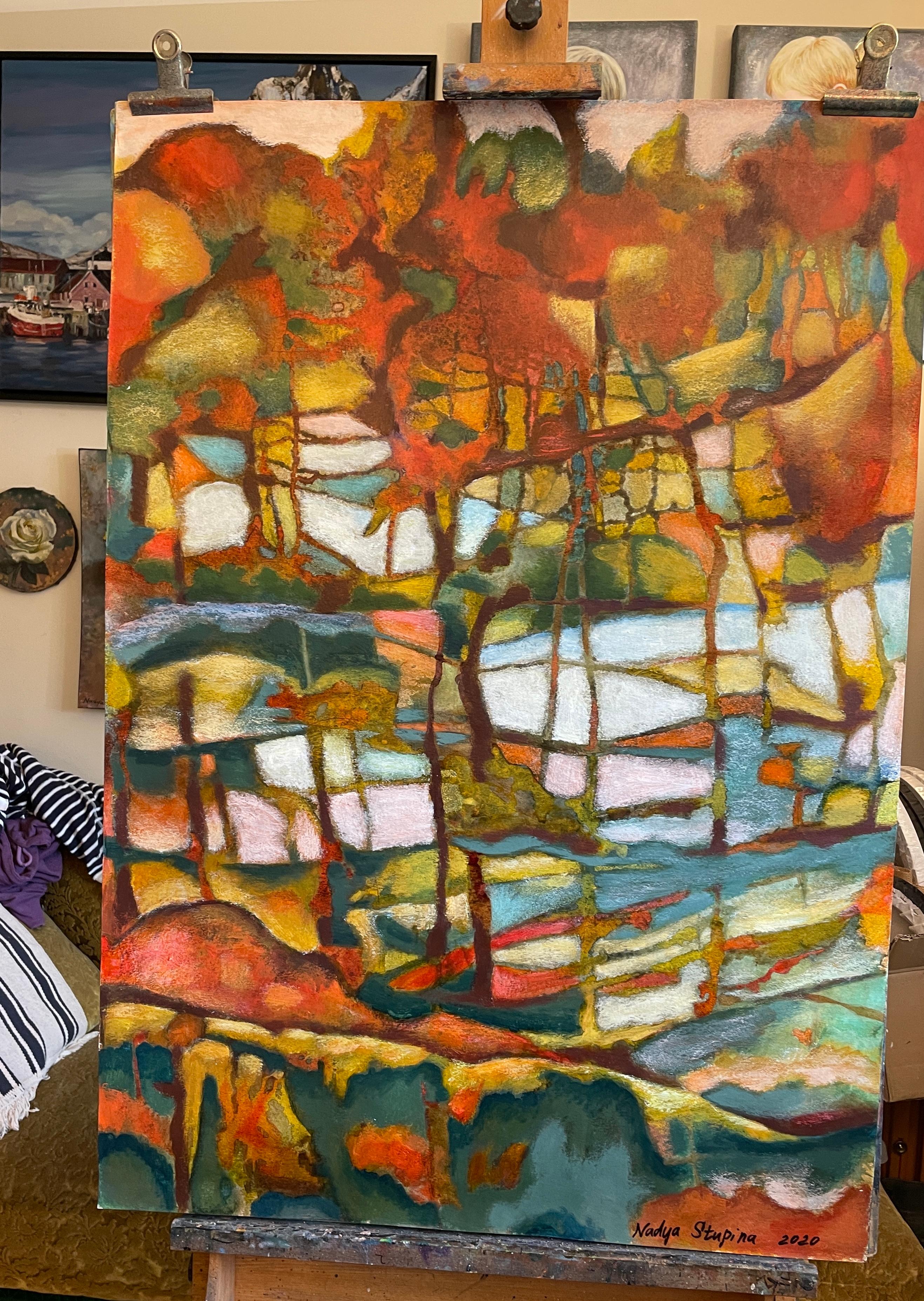 « Autumn trees» Original semi-abstract painting . Home decor For Sale 2