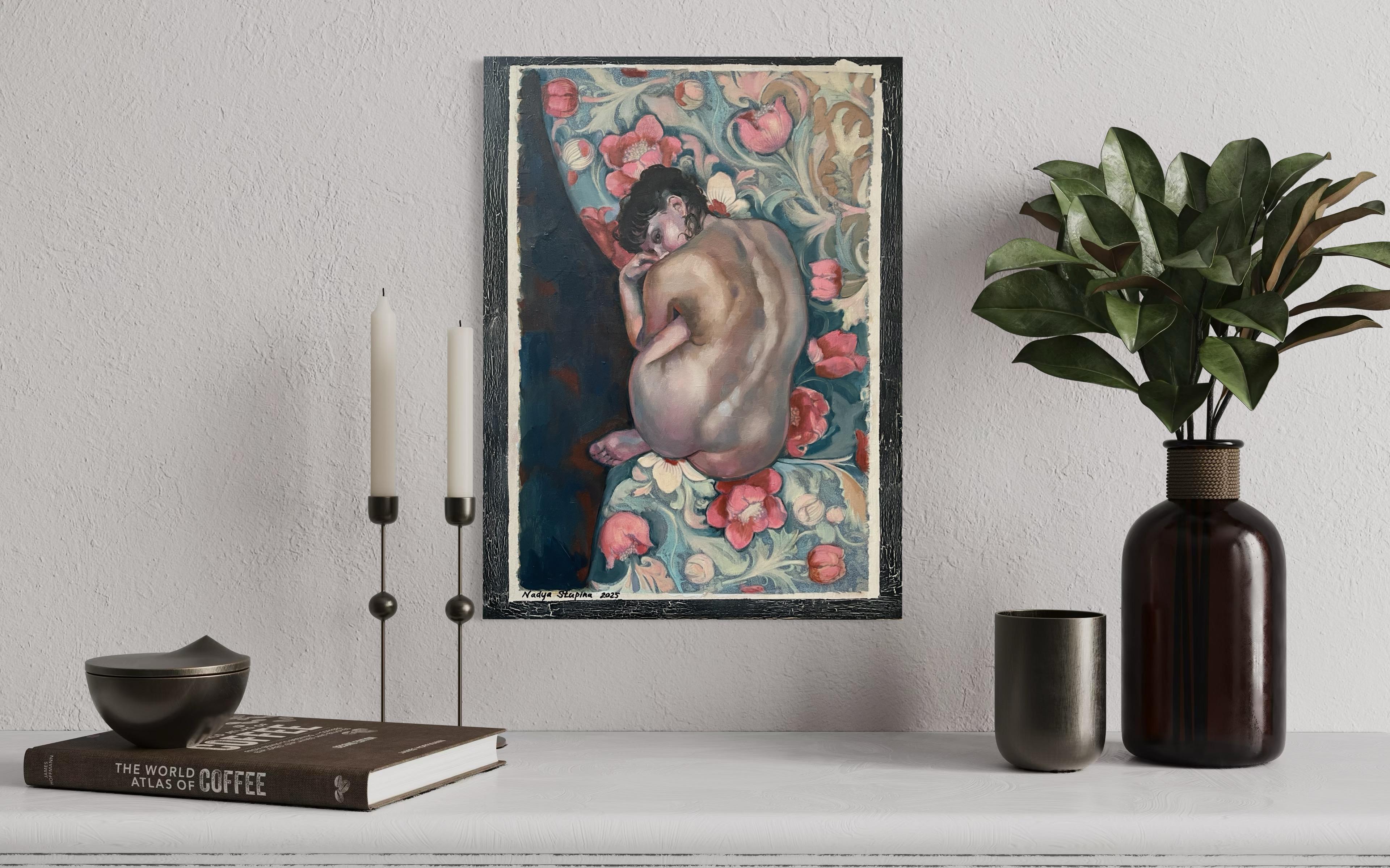 Morris' Liebhaber Vertikale Ölmalerei . Nackte Figur . Realismus . – Painting von Nadezda Stupina