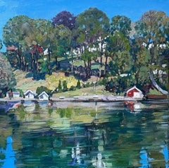 . «Paddehavet» Original impressionistic landscape . Square impasto oil painting