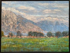 "Valle alpino" Original paisaje impresionista. Enmarcado. Pintura al óleo.