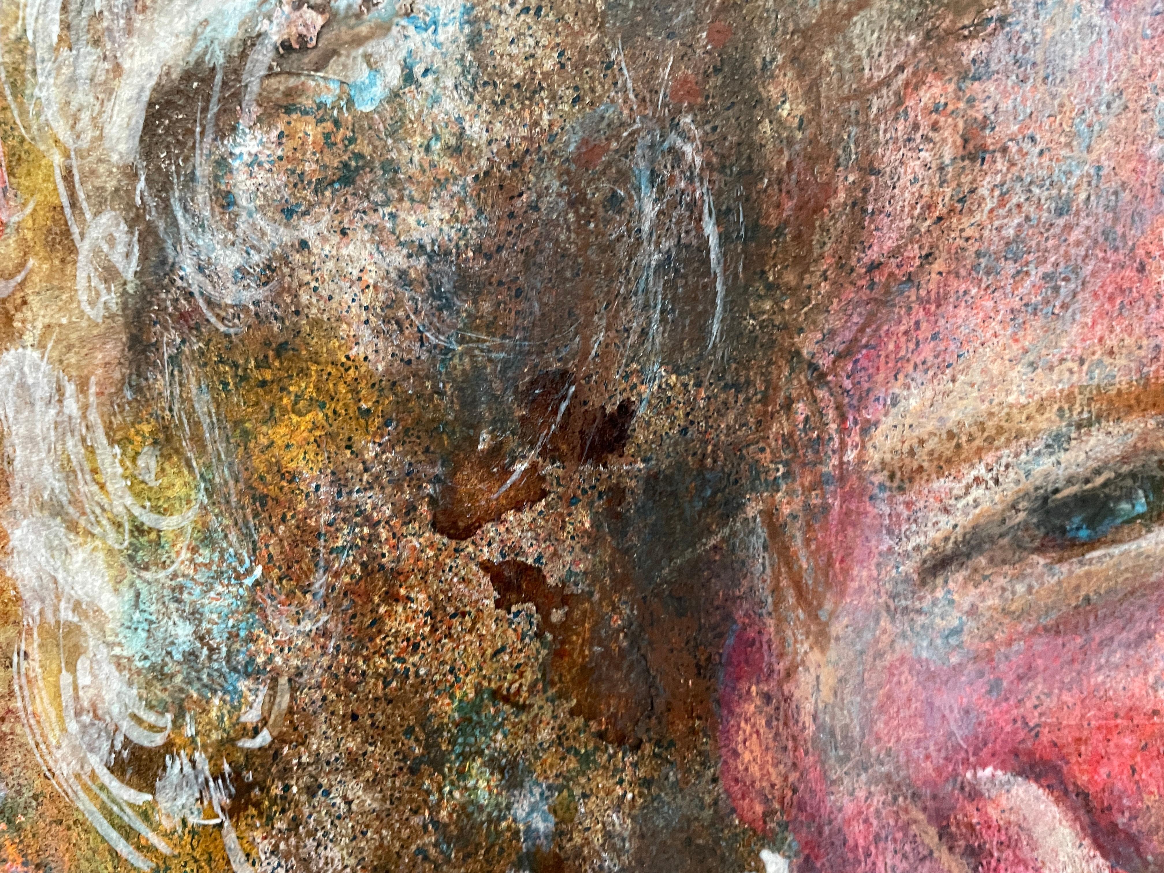 Esta encantadora obra de arte representa a un niño pequeño en medio de un vívido jardín, rebosante de inocencia y alegría. La expresión del niño es de auténtico deleite, cautivando al espectador con una pose tierna, las manos apoyadas suavemente en