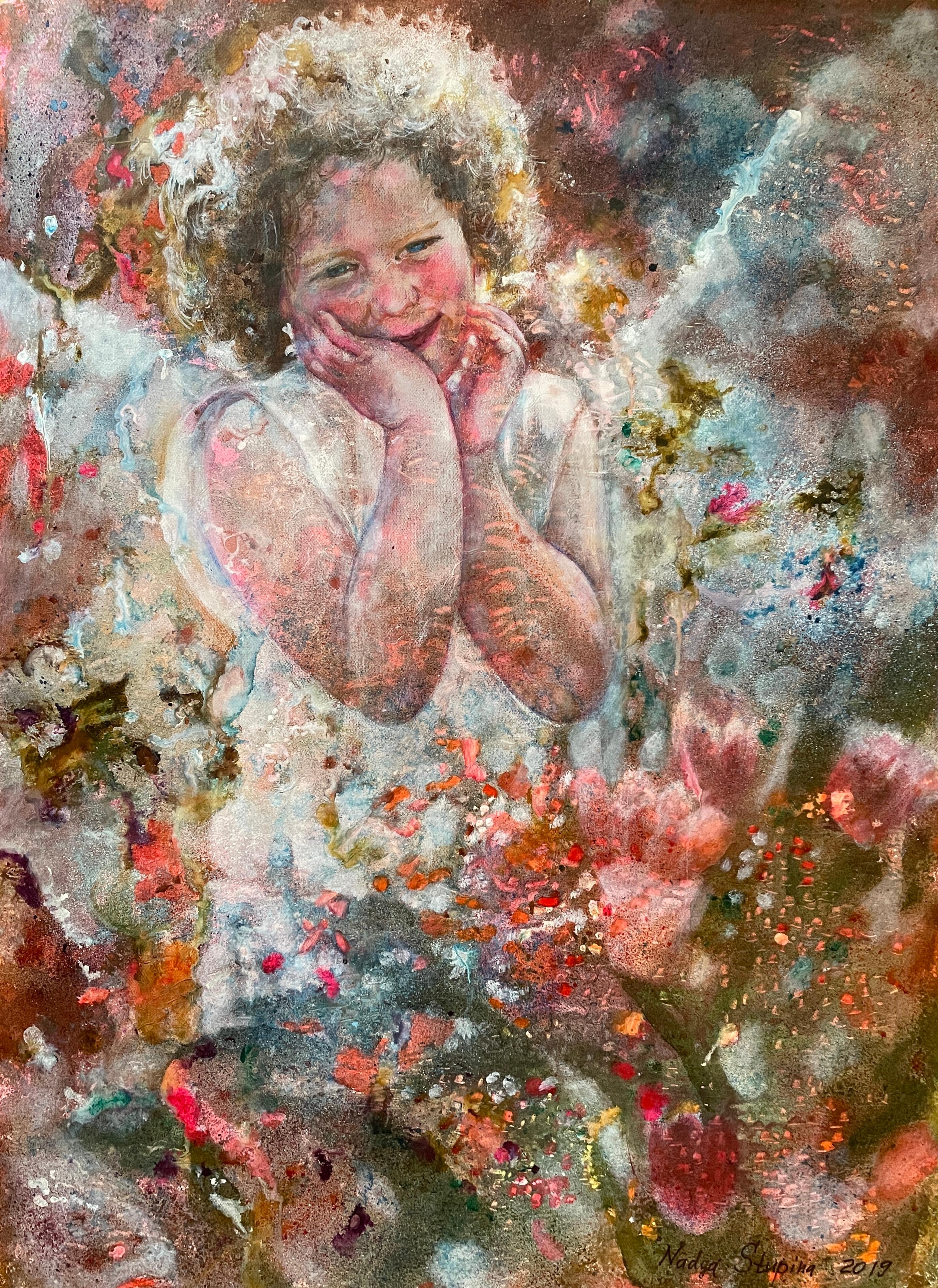 "Angel Freia" Original figurative Malerei. Große vertikale Wohndekoration