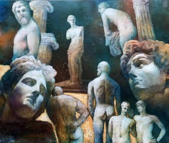 "Jeux d'antiquités". Un drame antique". Concept original  peinture. Grand. Horizontal