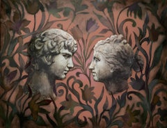 "ANTIQUE GAMES. Love story." Original conceptual  painting. Large .Horizontal