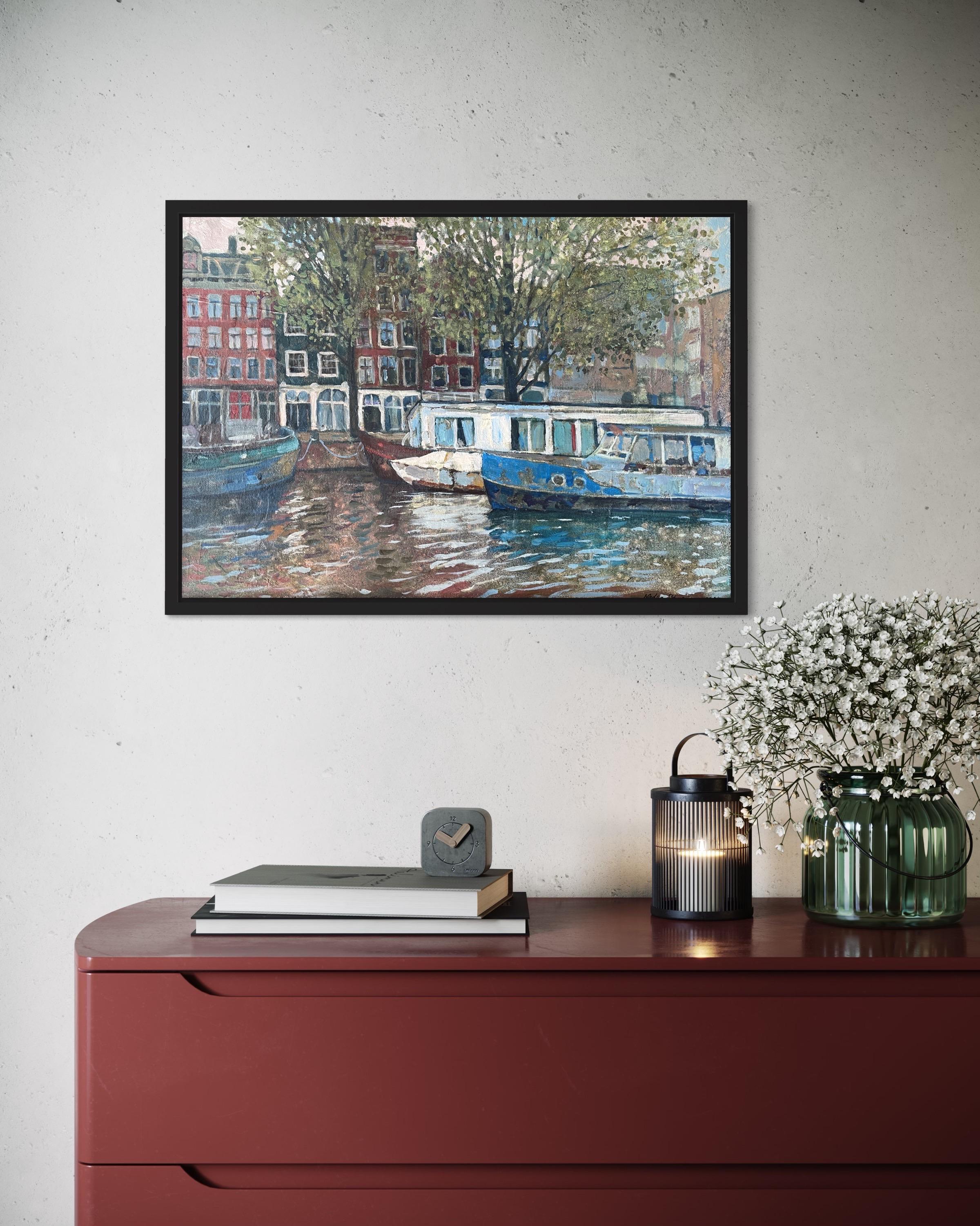 In this acrylic embrace of impressionism, my brushstrokes capture the gentle sway of life on the water, where boats whisper stories of travel and the history-soaked buildings watch over with silent tales. It's a testament to peaceful coexistence,