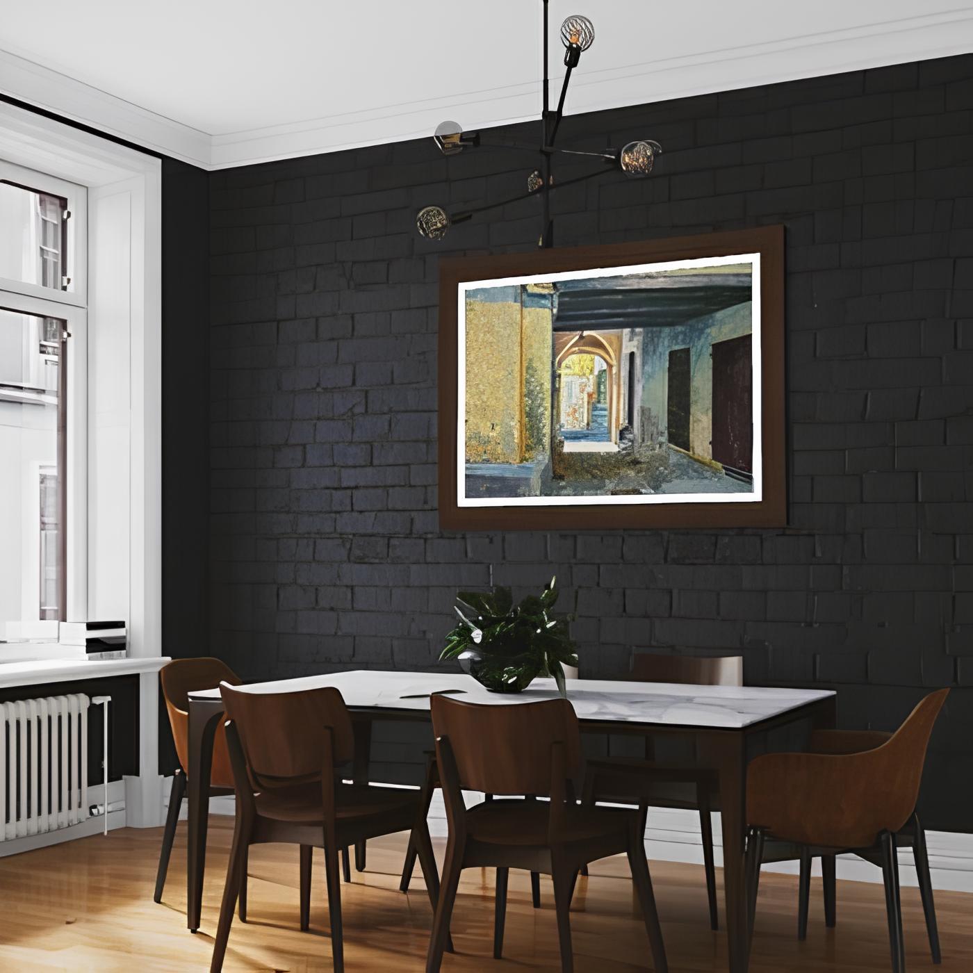 « Motif architectural original 1 »  paysage. Grand format - Gris Landscape Painting par Nadezda Stupina