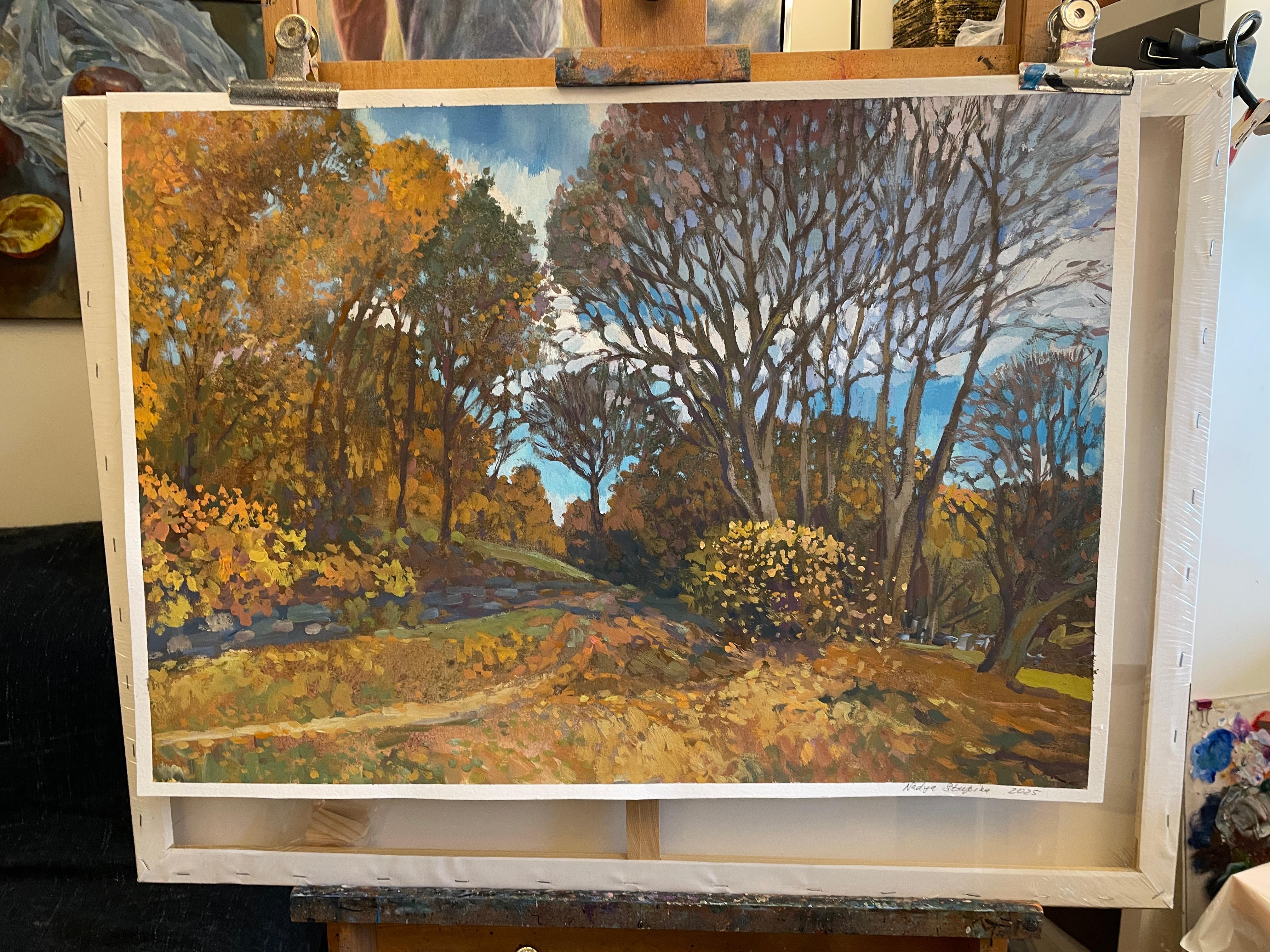 “Autumn park” Original landscape painting. Middle size , horizontal . For Sale 6