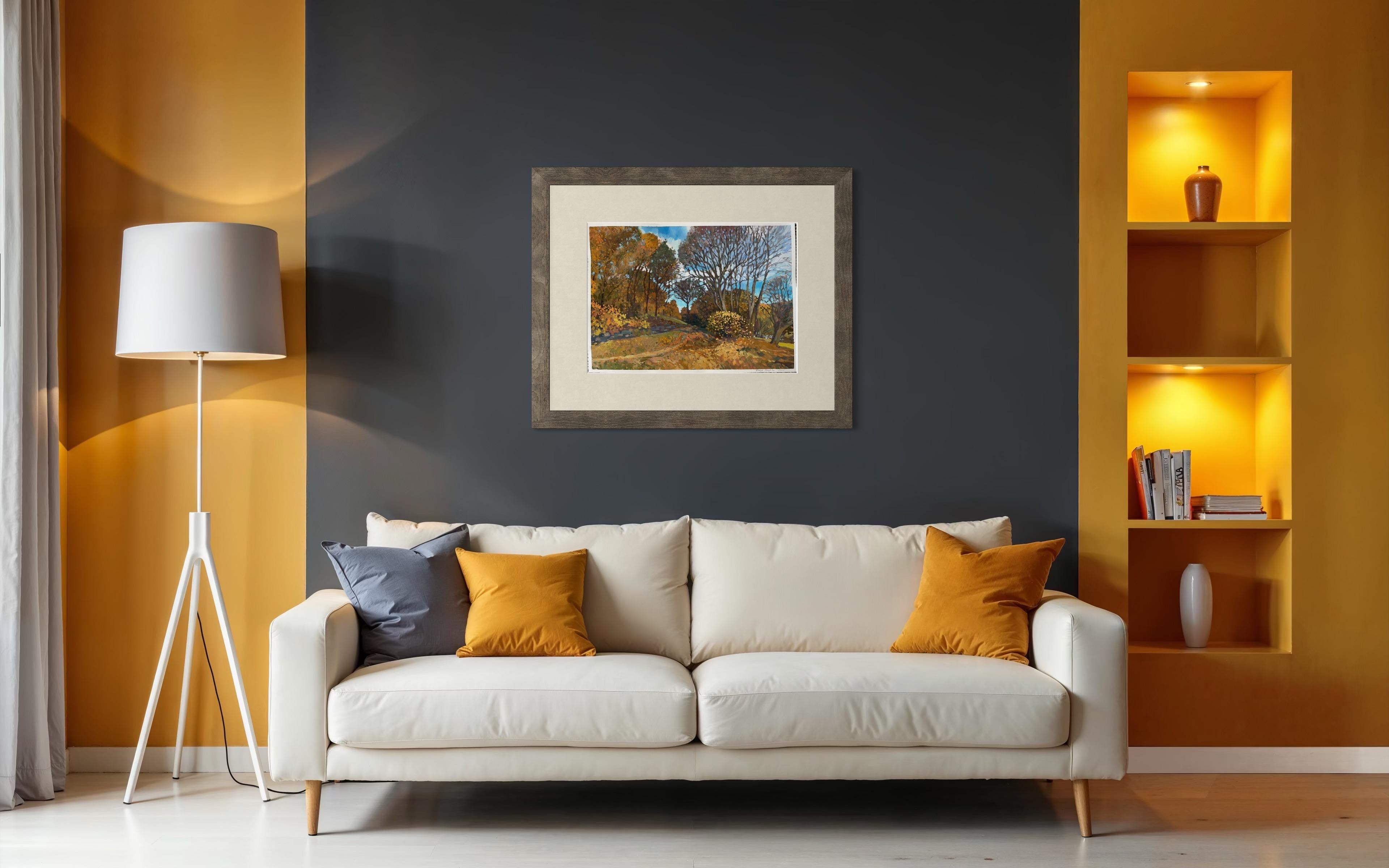 “Autumn park” Original landscape painting. Middle size , horizontal . For Sale 12