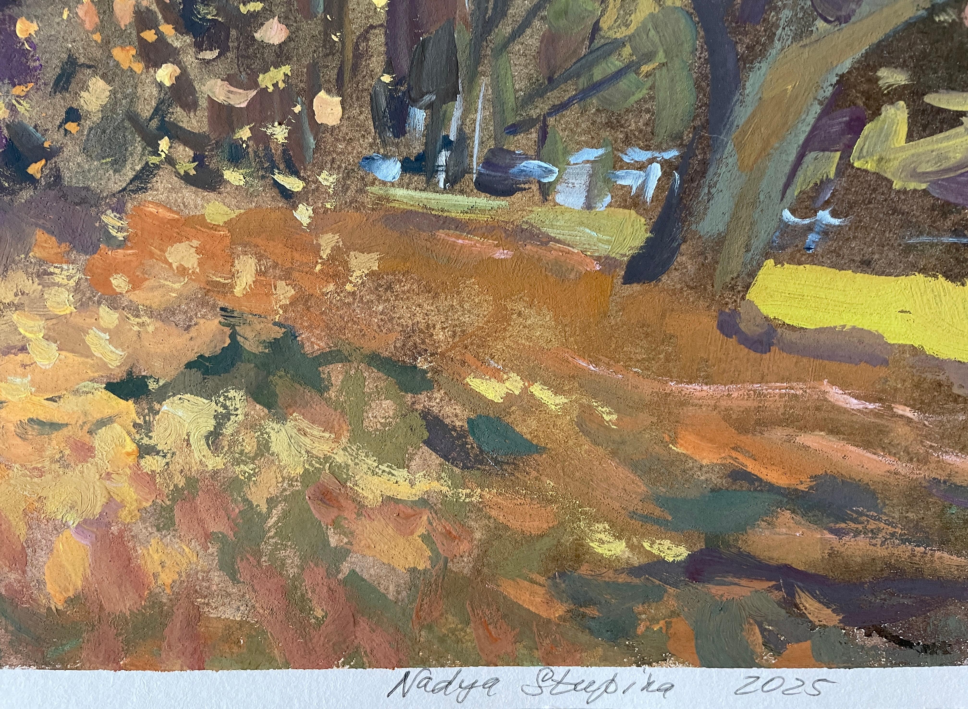 “Autumn park” Original landscape painting. Middle size , horizontal . - Painting by Nadezda Stupina