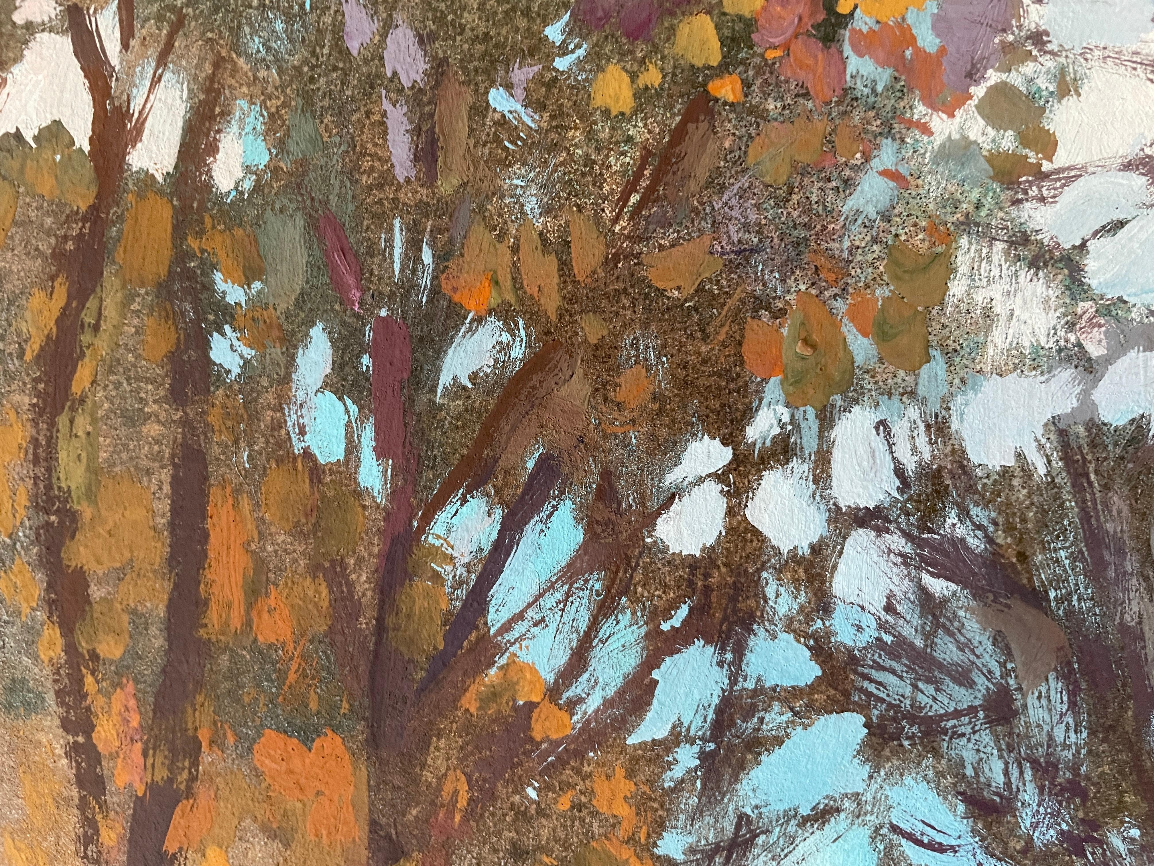 “Autumn park” Original landscape painting. Middle size , horizontal . - Impressionist Painting by Nadezda Stupina