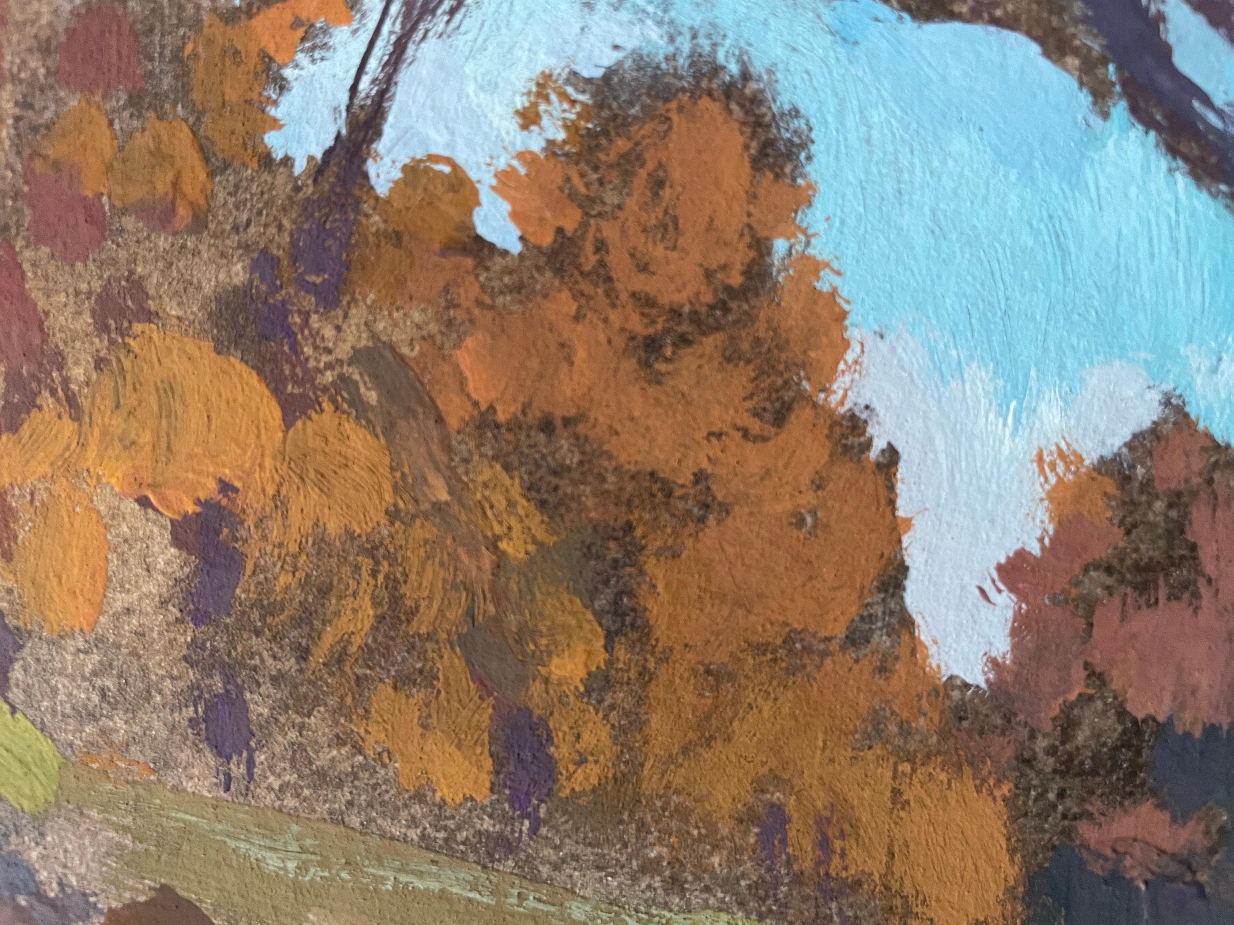 “Autumn park” Original landscape painting. Middle size , horizontal . - Brown Landscape Painting by Nadezda Stupina