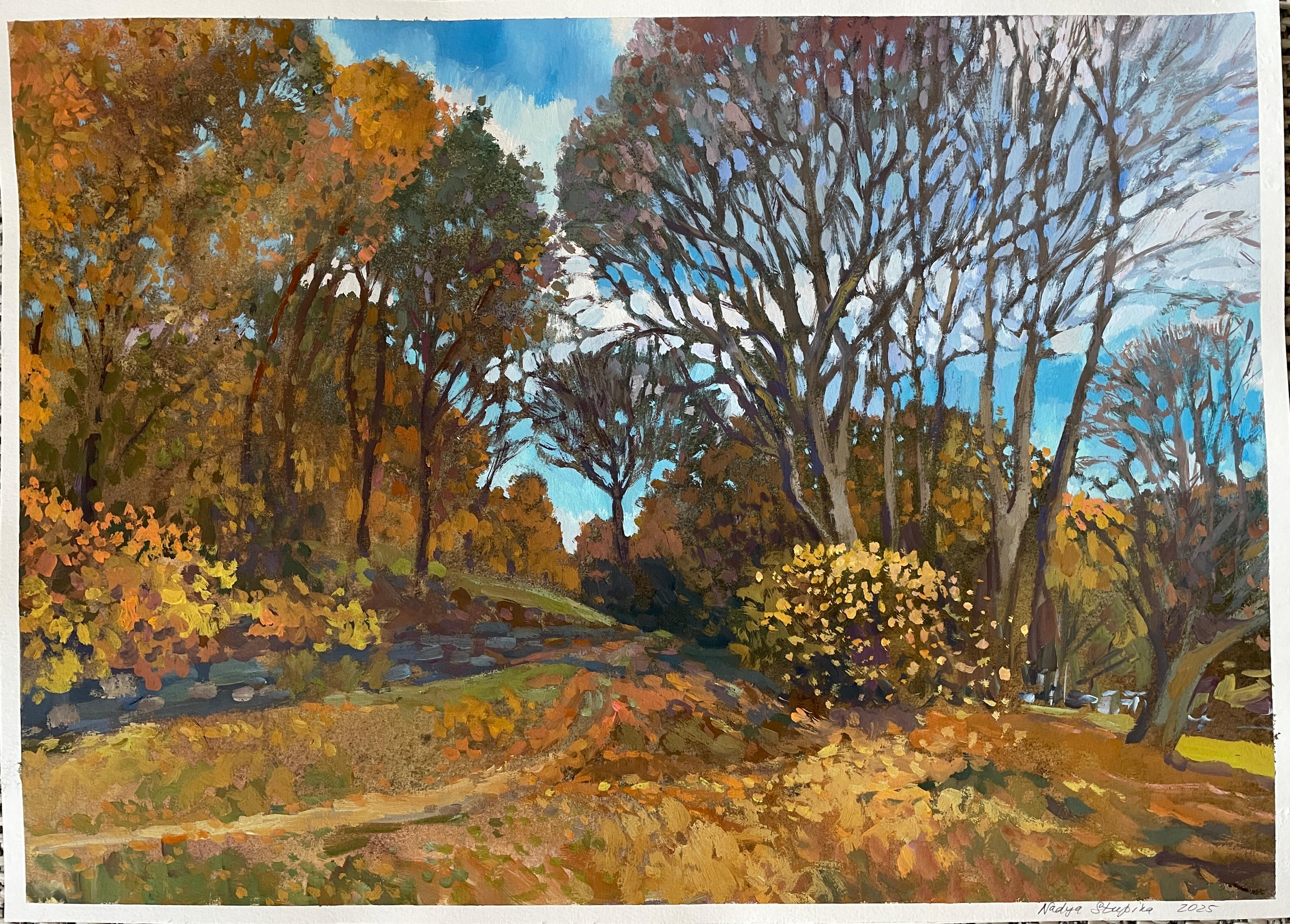 Nadezda Stupina Landscape Painting - “Autumn park” Original landscape painting. Middle size , horizontal .