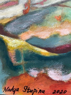 Pintura abstracta de árboles otoñales, óleo sobre lienzo, 100 x 70 cm, firmada