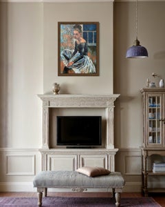 “Ballerina in black leotard” .Original  figurative oil painting .Vertical .