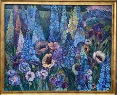 "Atardecer azul" Cuadro floral original de gran tamaño. Óleo sobre lienzo