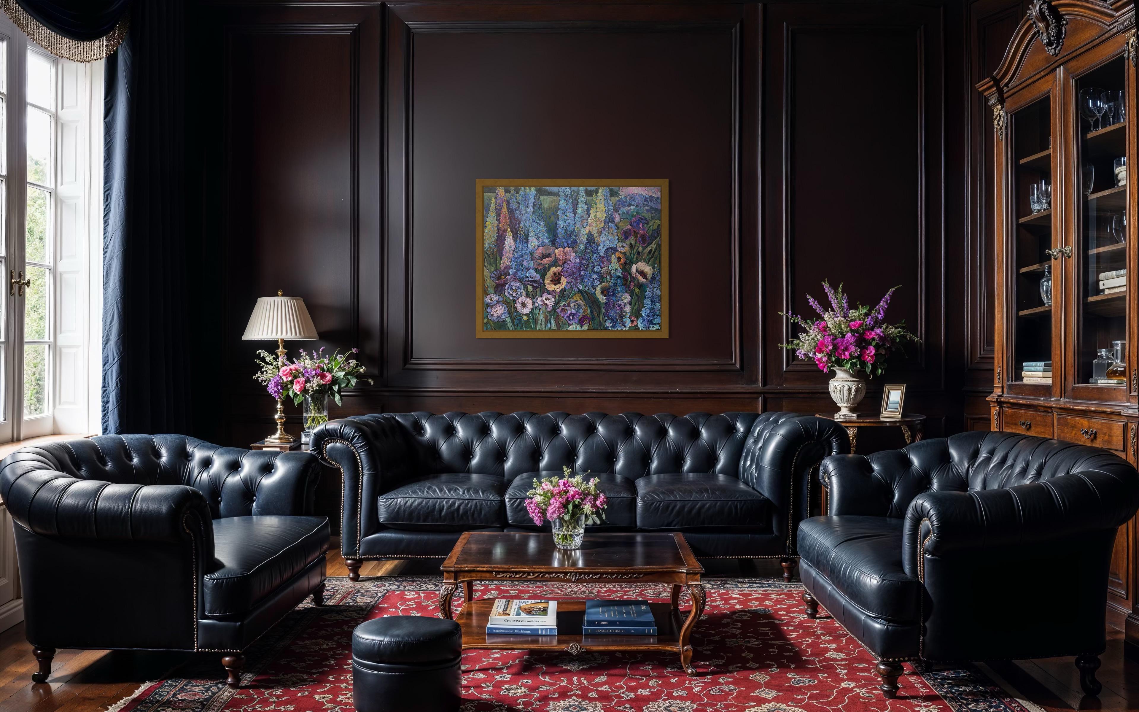 « Blue evening », grande peinture florale originale. Huile sur toile Impasto en vente 6