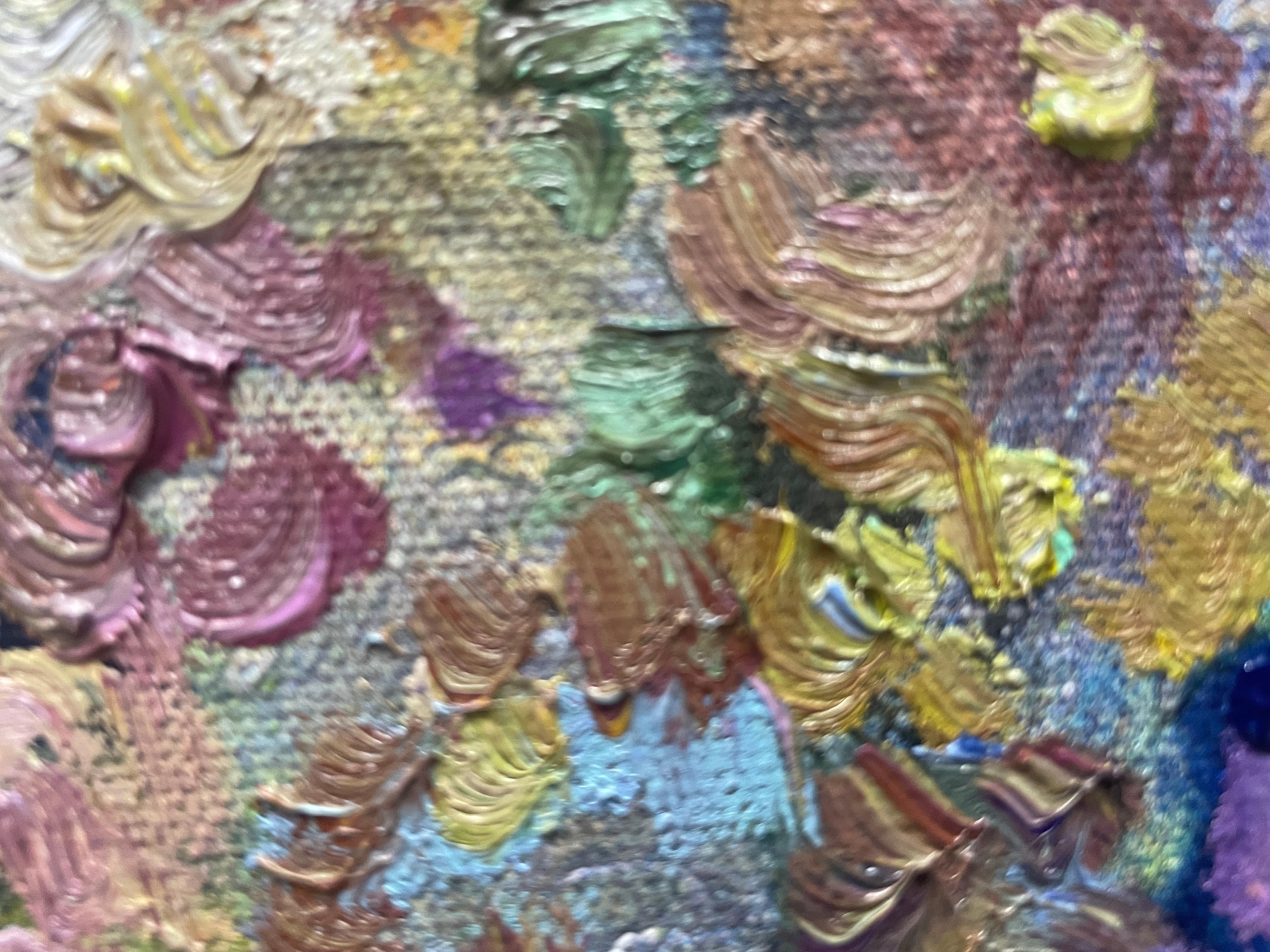 « Blue evening », grande peinture florale originale. Huile sur toile Impasto en vente 7