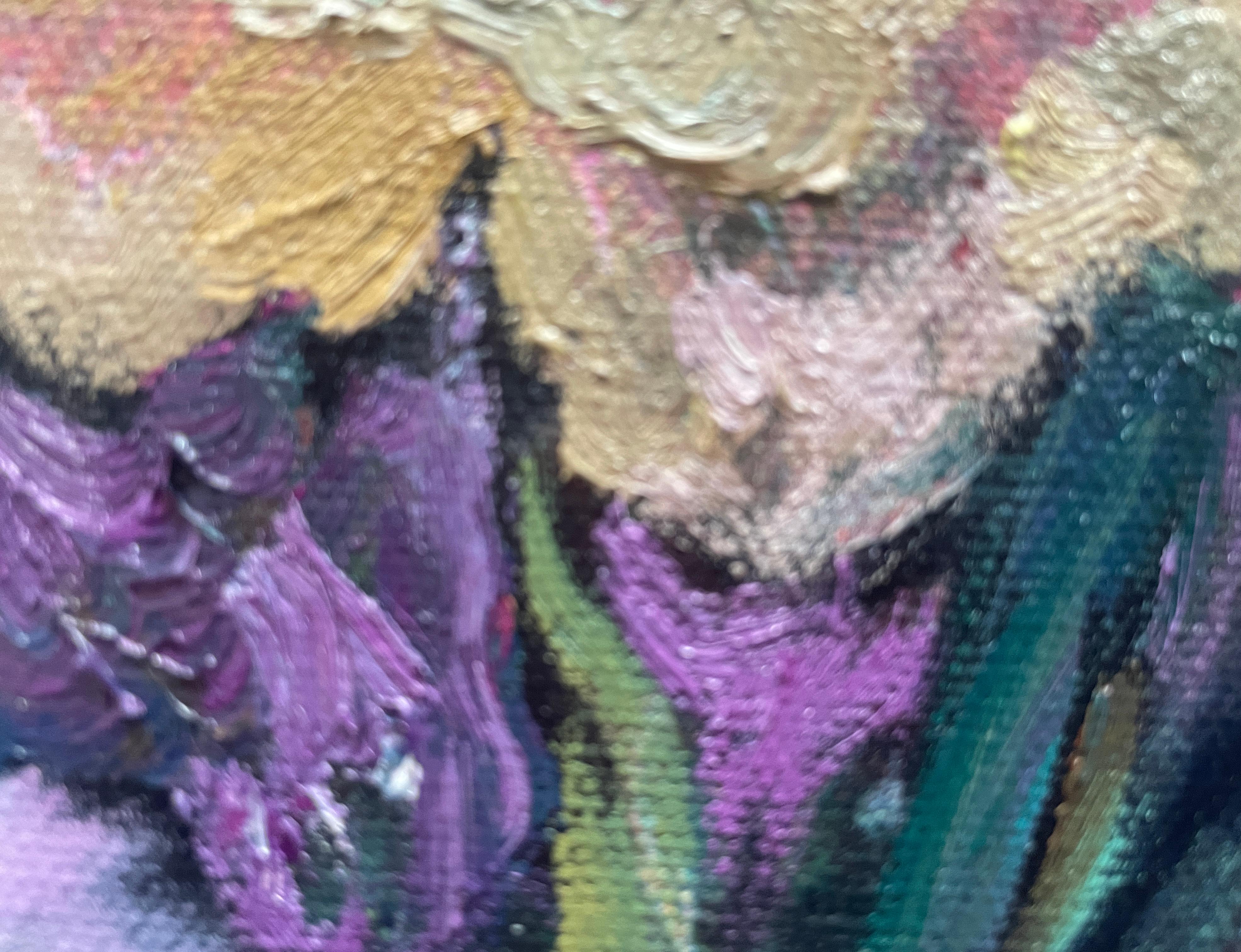 « Blue evening », grande peinture florale originale. Huile sur toile Impasto en vente 10