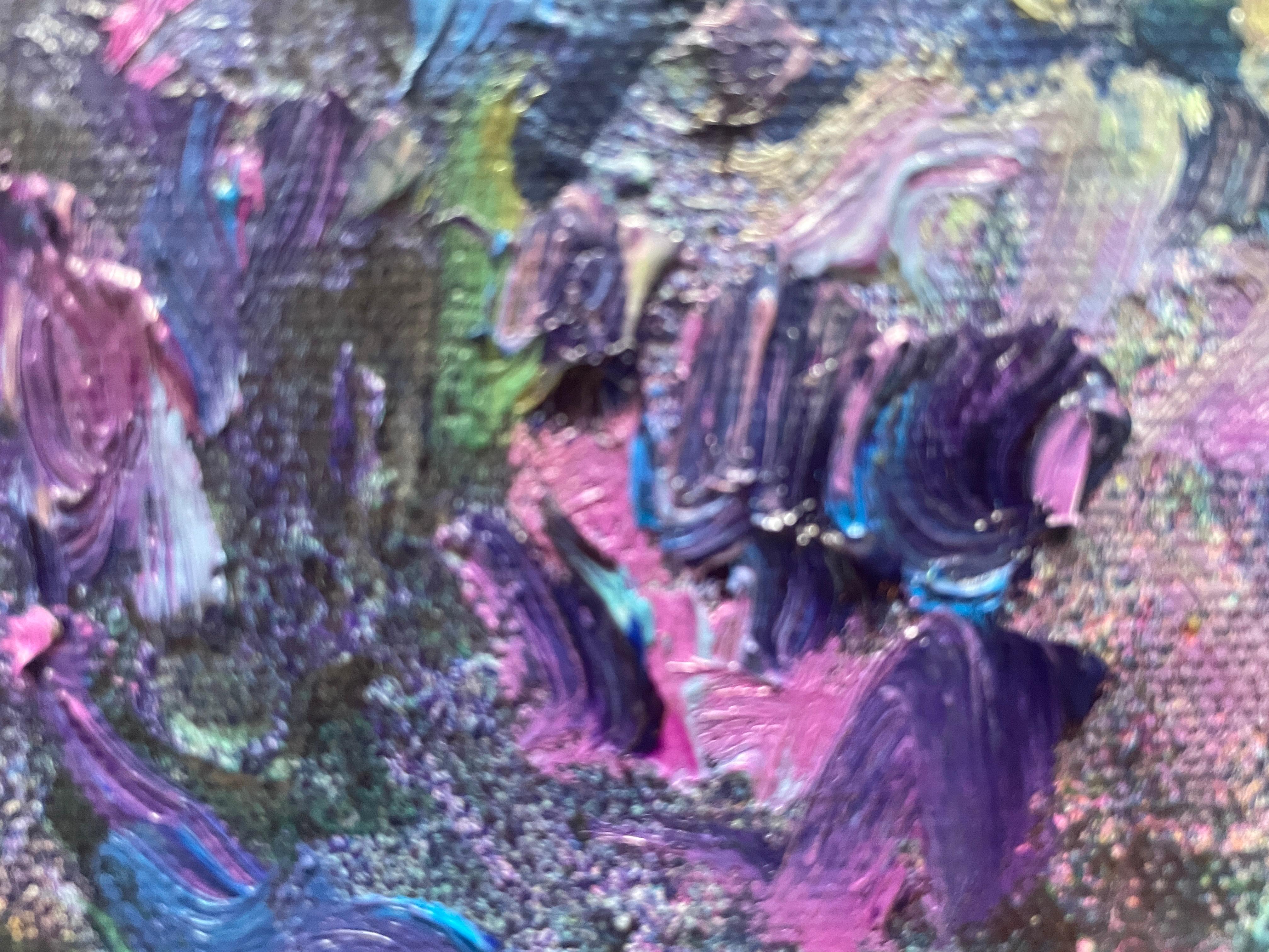 « Blue evening », grande peinture florale originale. Huile sur toile Impasto en vente 11