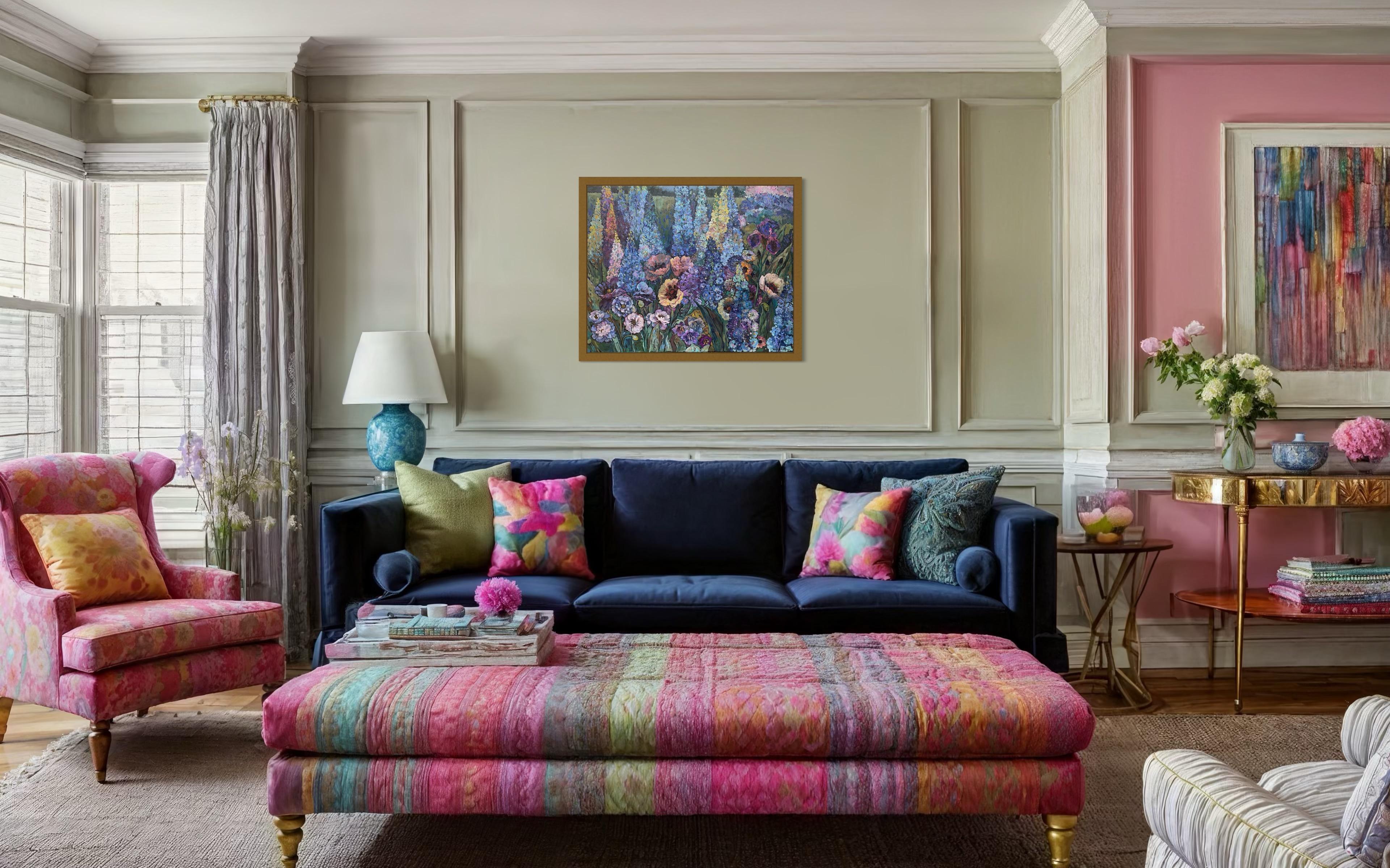 « Blue evening », grande peinture florale originale. Huile sur toile Impasto en vente 2
