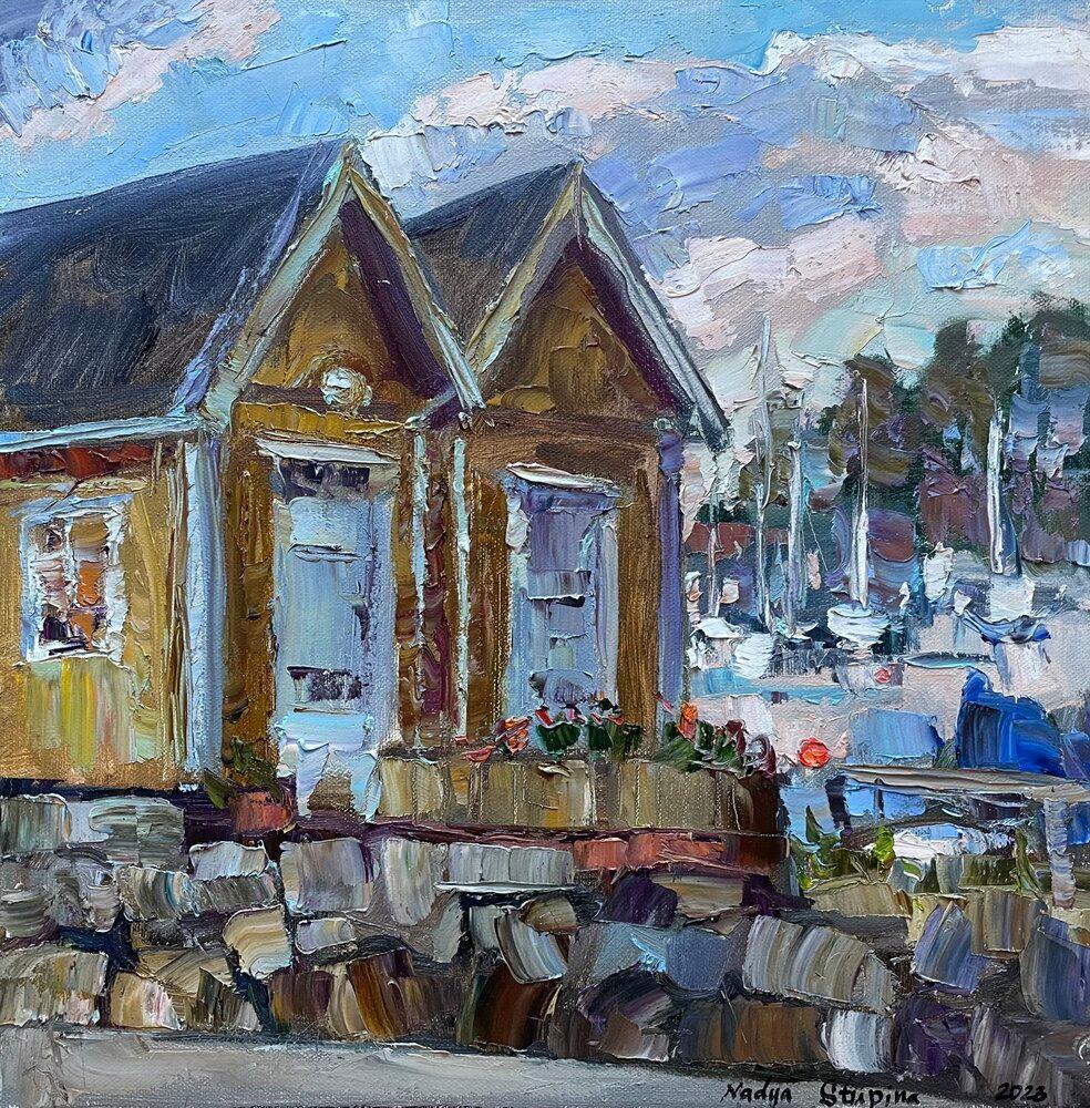 Nadezda Stupina Landscape Painting - Boat houses